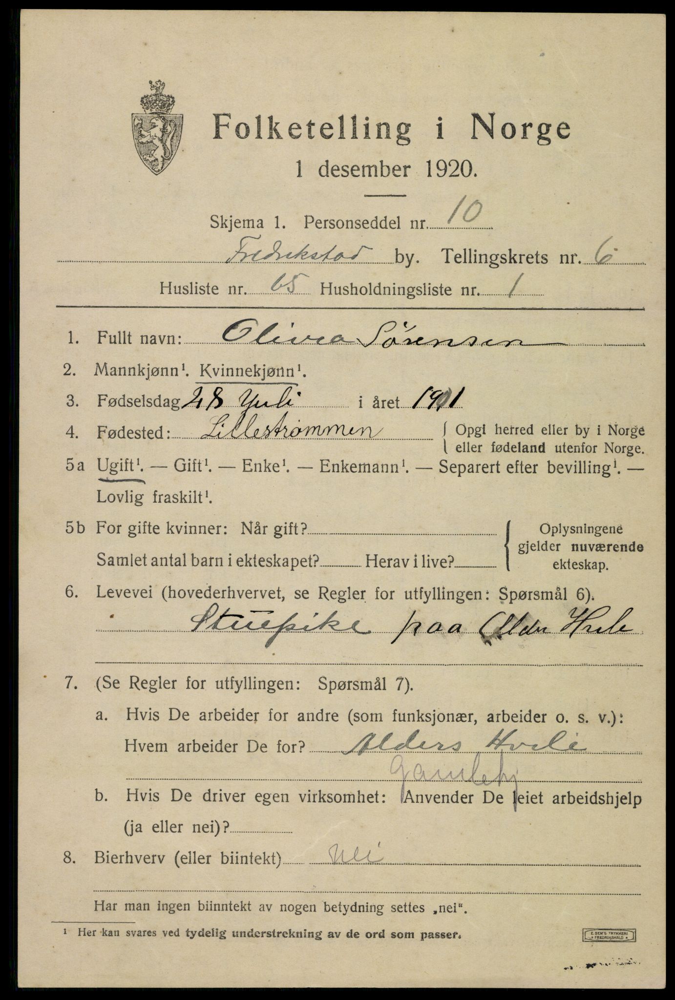 SAO, Folketelling 1920 for 0103 Fredrikstad kjøpstad, 1920, s. 21307