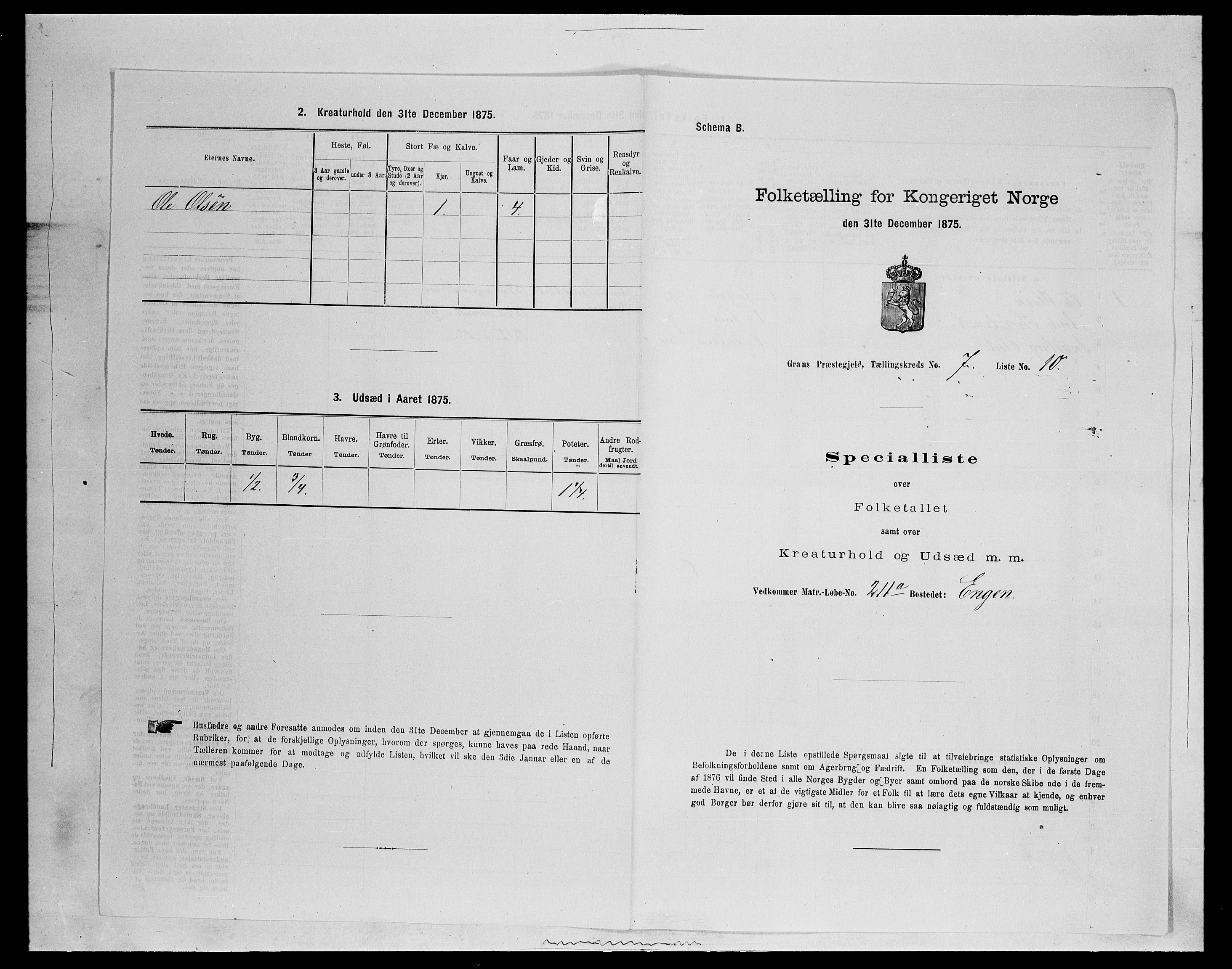 SAH, Folketelling 1875 for 0534P Gran prestegjeld, 1875, s. 1186