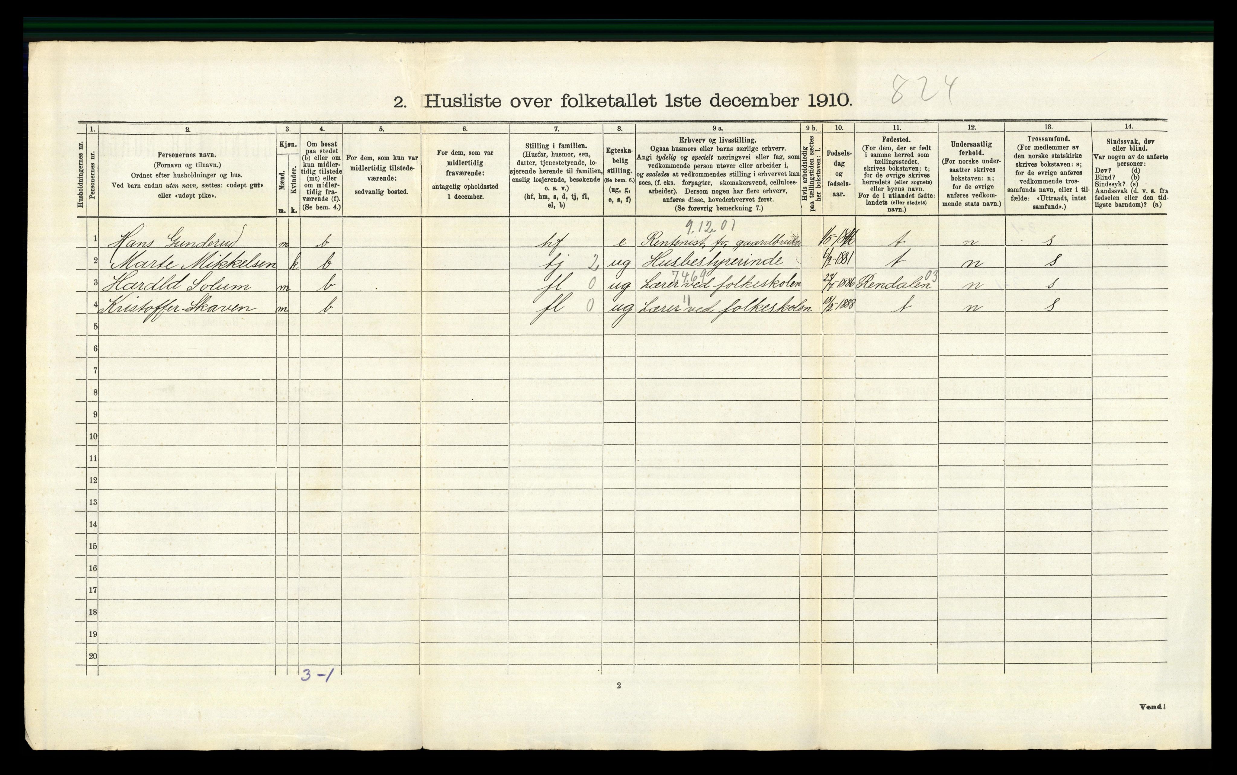 RA, Folketelling 1910 for 0417 Stange herred, 1910, s. 345