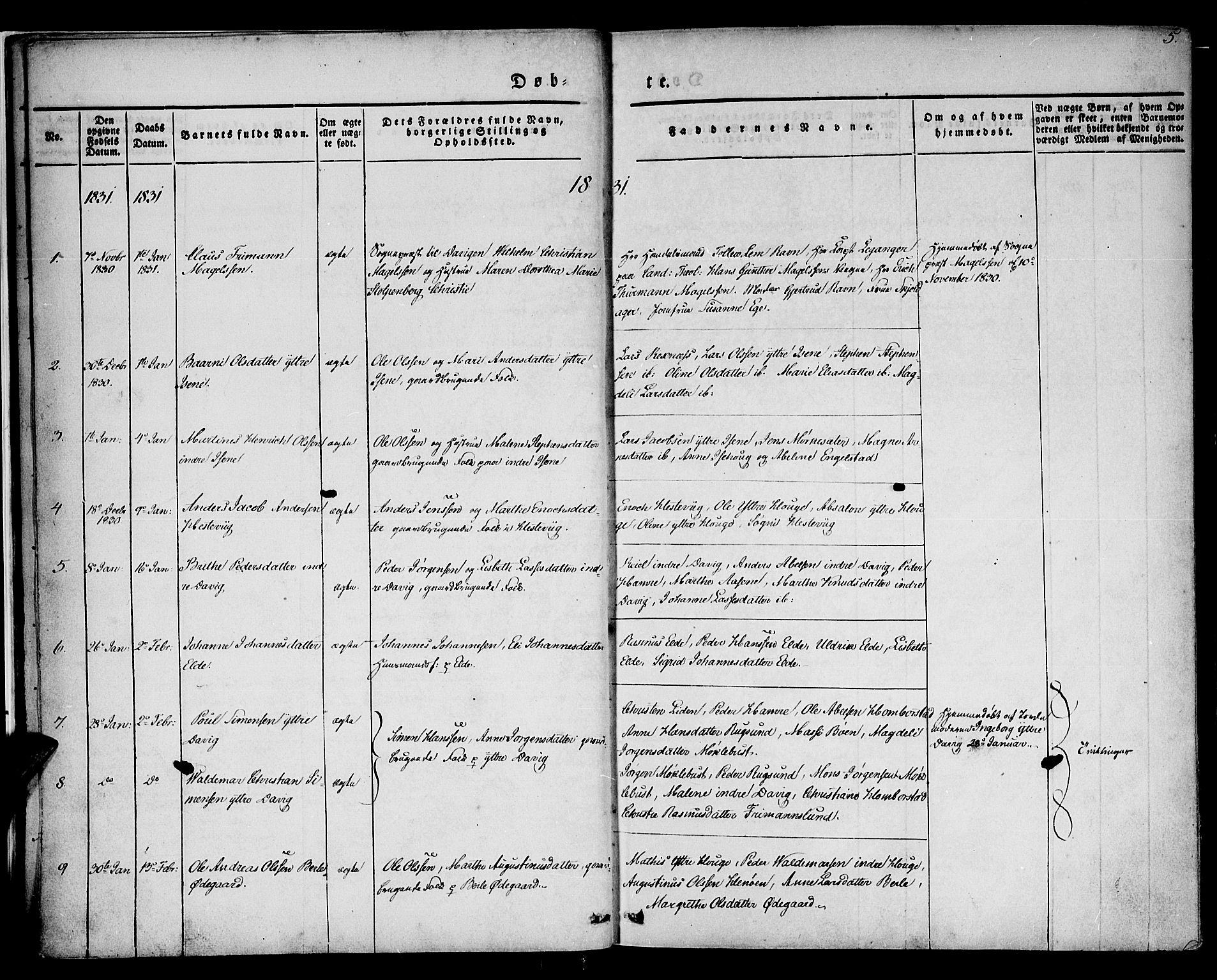 Davik sokneprestembete, AV/SAB-A-79701/H/Haa/Haaa/L0004: Ministerialbok nr. A 4, 1830-1849, s. 5