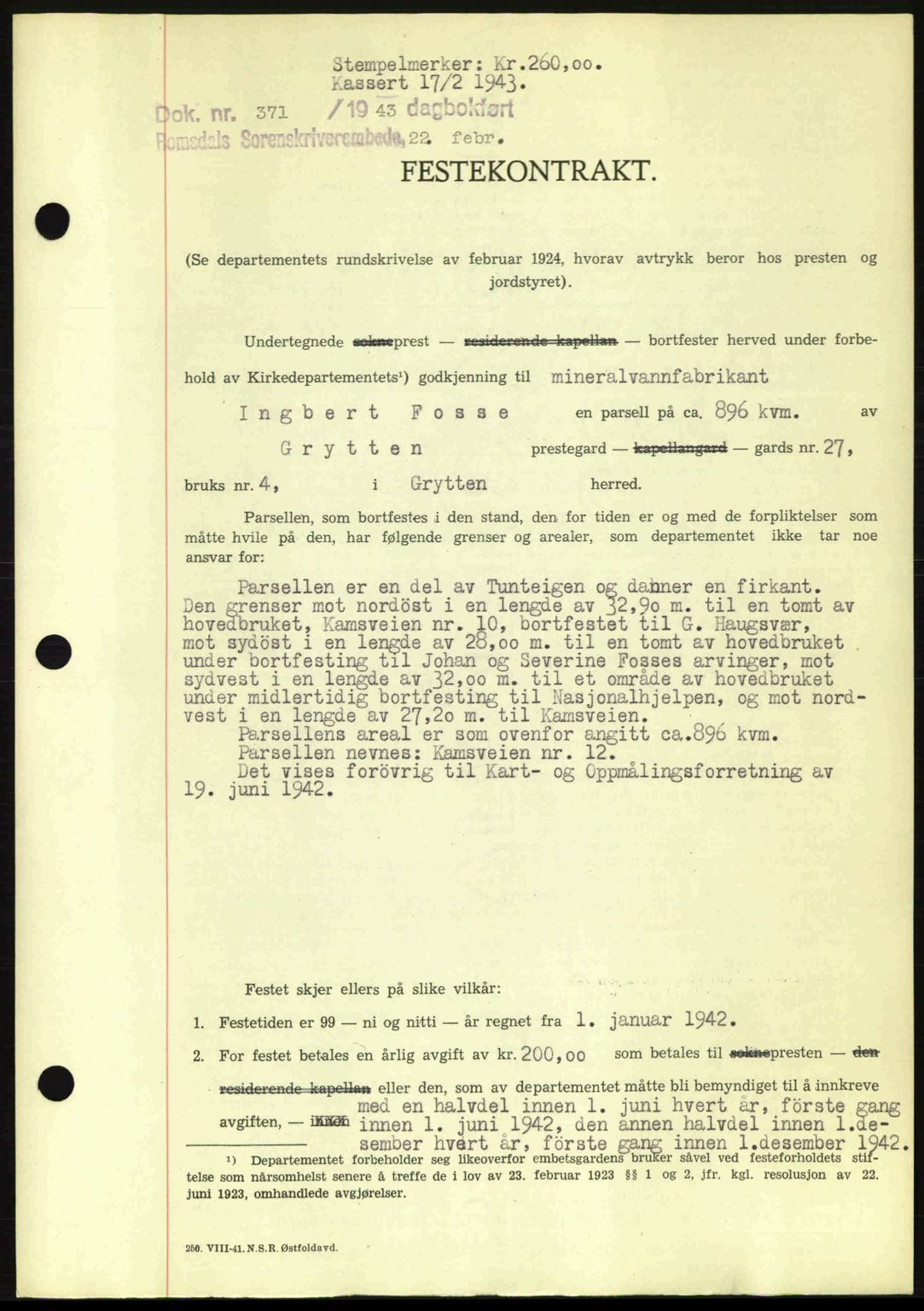 Romsdal sorenskriveri, SAT/A-4149/1/2/2C: Pantebok nr. A13, 1942-1943, Dagboknr: 371/1943