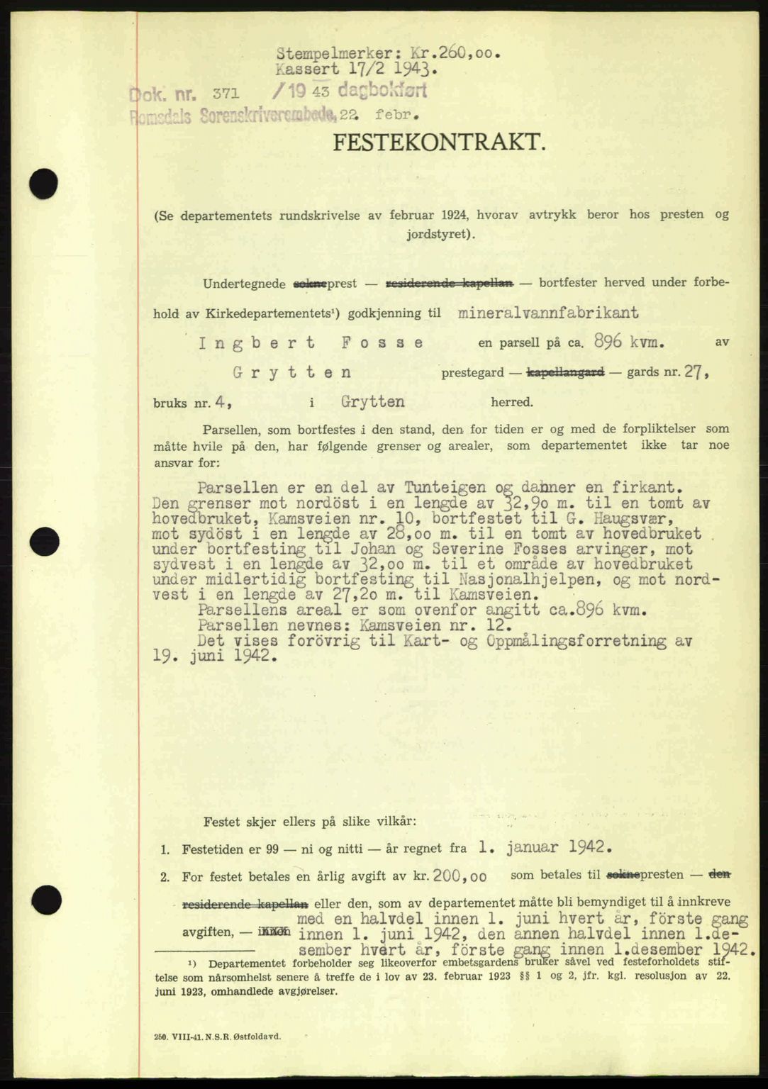 Romsdal sorenskriveri, AV/SAT-A-4149/1/2/2C: Pantebok nr. A13, 1942-1943, Dagboknr: 371/1943