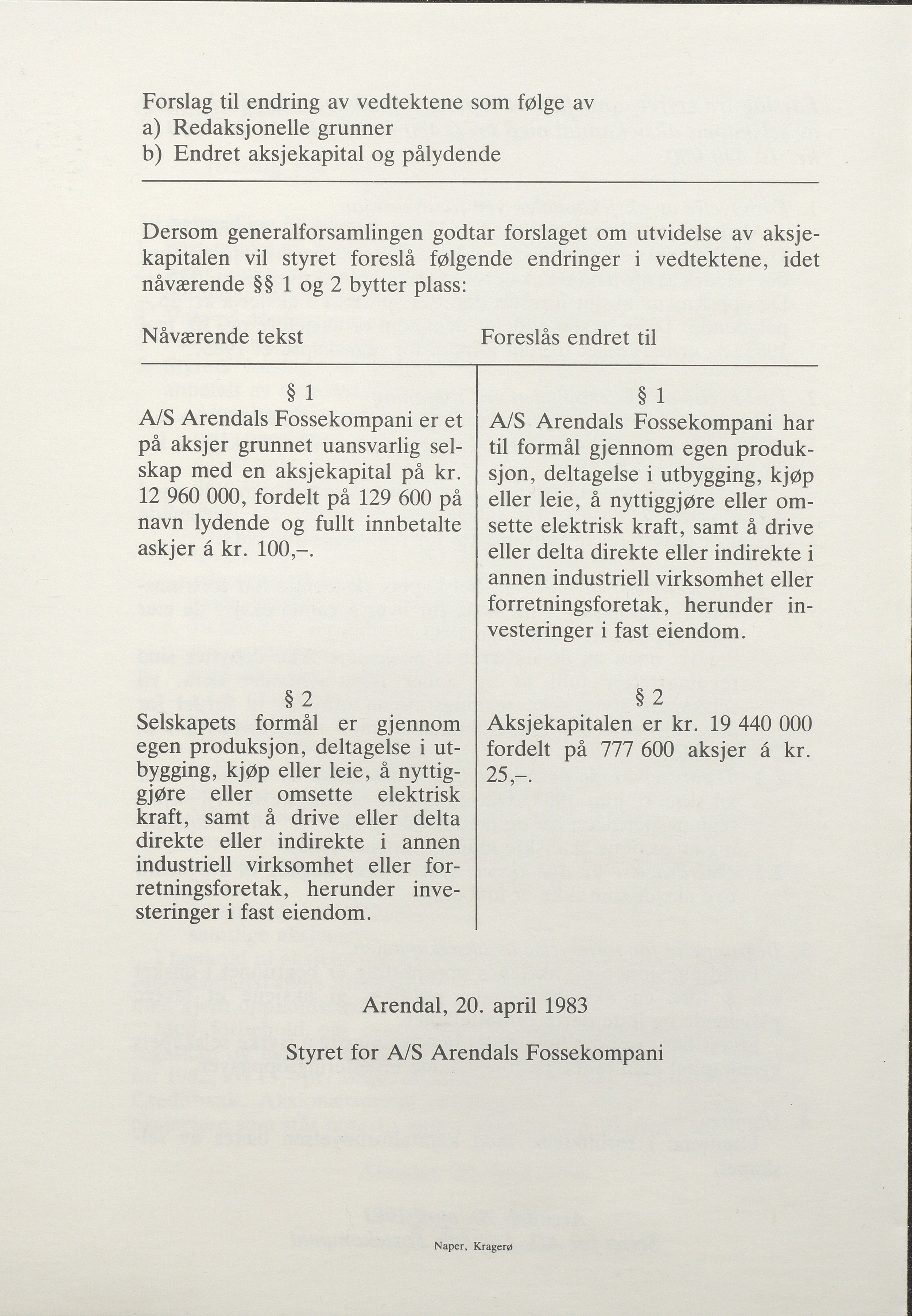 Arendals Fossekompani, AAKS/PA-2413/X/X01/L0001/0015: Beretninger, regnskap, balansekonto, gevinst- og tapskonto / Beretning og regnskap 1980 - 1987, 1980-1987, s. 50