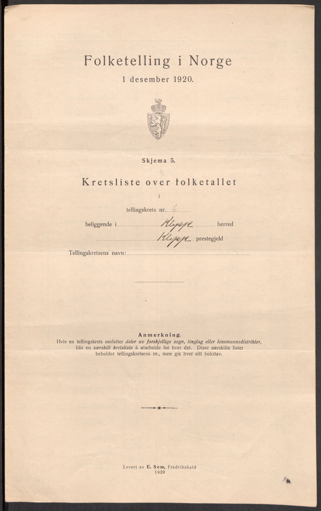 SAST, Folketelling 1920 for 1120 Klepp herred, 1920, s. 22