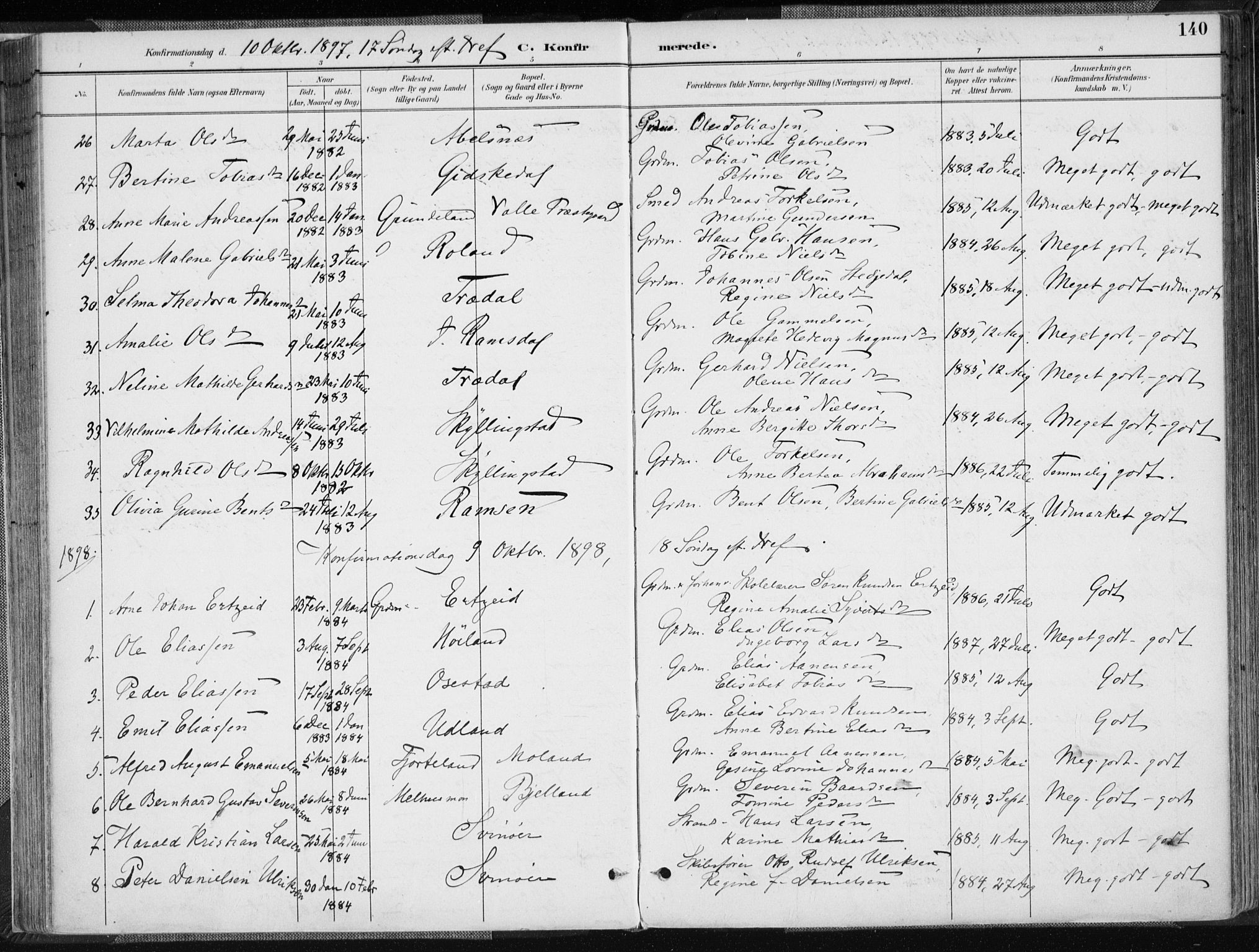 Sør-Audnedal sokneprestkontor, AV/SAK-1111-0039/F/Fa/Fab/L0010: Ministerialbok nr. A 10, 1892-1913, s. 140