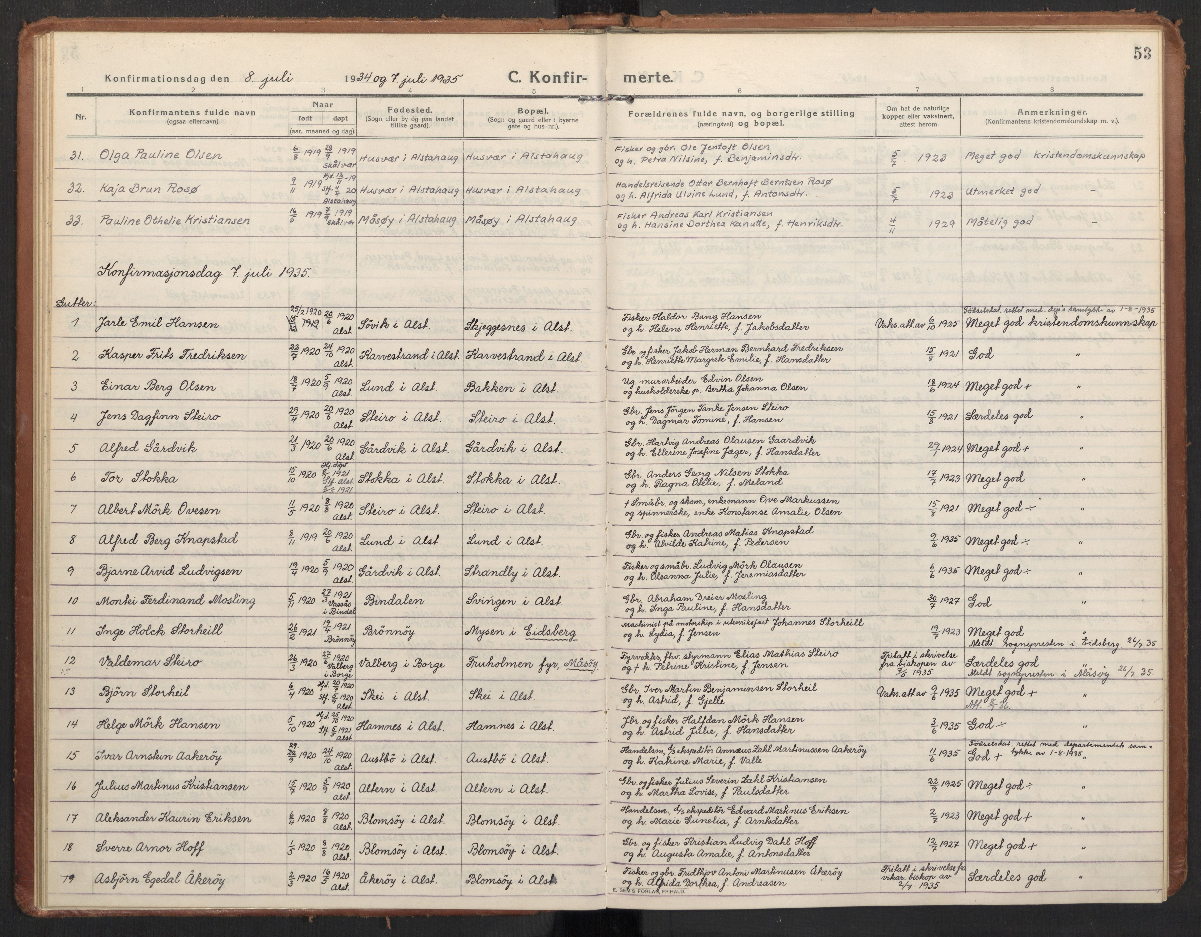 Ministerialprotokoller, klokkerbøker og fødselsregistre - Nordland, AV/SAT-A-1459/830/L0456: Ministerialbok nr. 830A20, 1914-1937, s. 53