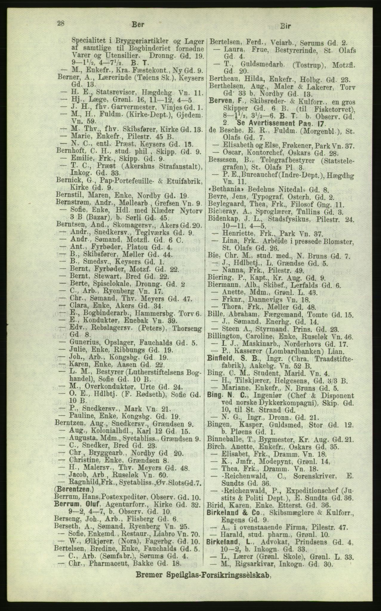 Kristiania/Oslo adressebok, PUBL/-, 1884, s. 28