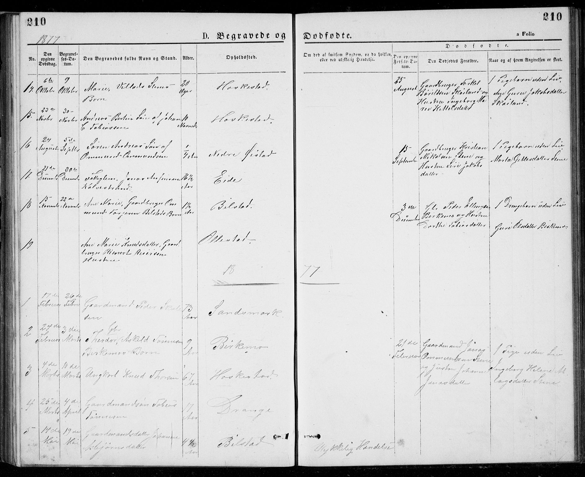 Lund sokneprestkontor, AV/SAST-A-101809/S07/L0005: Klokkerbok nr. B 5, 1875-1889, s. 210