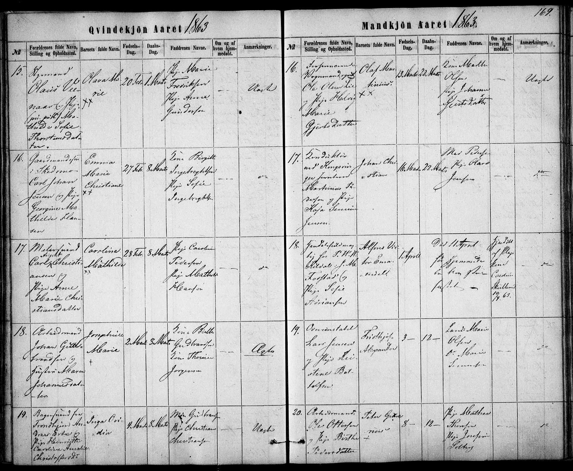 Rikshospitalet prestekontor Kirkebøker, AV/SAO-A-10309b/F/L0004: Ministerialbok nr. 4, 1853-1870, s. 169