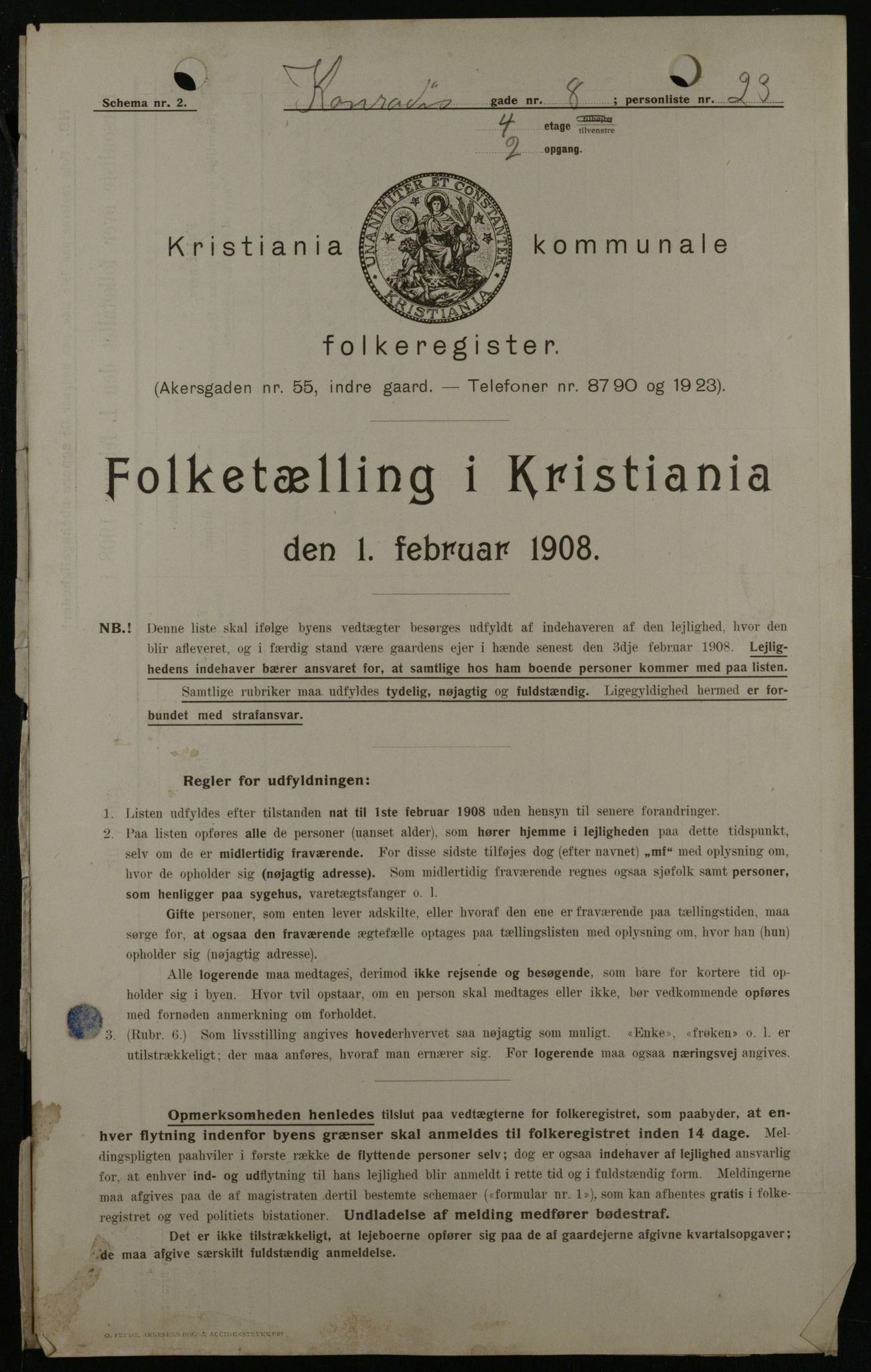 OBA, Kommunal folketelling 1.2.1908 for Kristiania kjøpstad, 1908, s. 12729