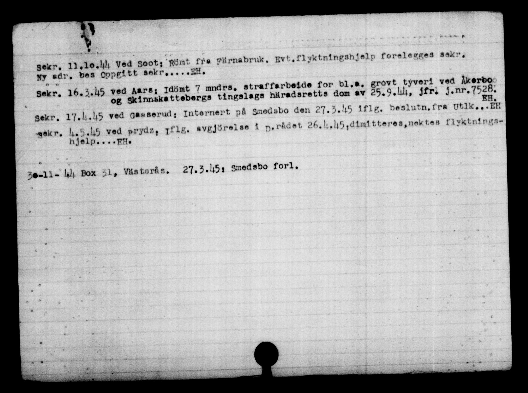 Den Kgl. Norske Legasjons Flyktningskontor, AV/RA-S-6753/V/Va/L0004: Kjesäterkartoteket.  Flyktningenr. 3496-6610, 1940-1945, s. 3450