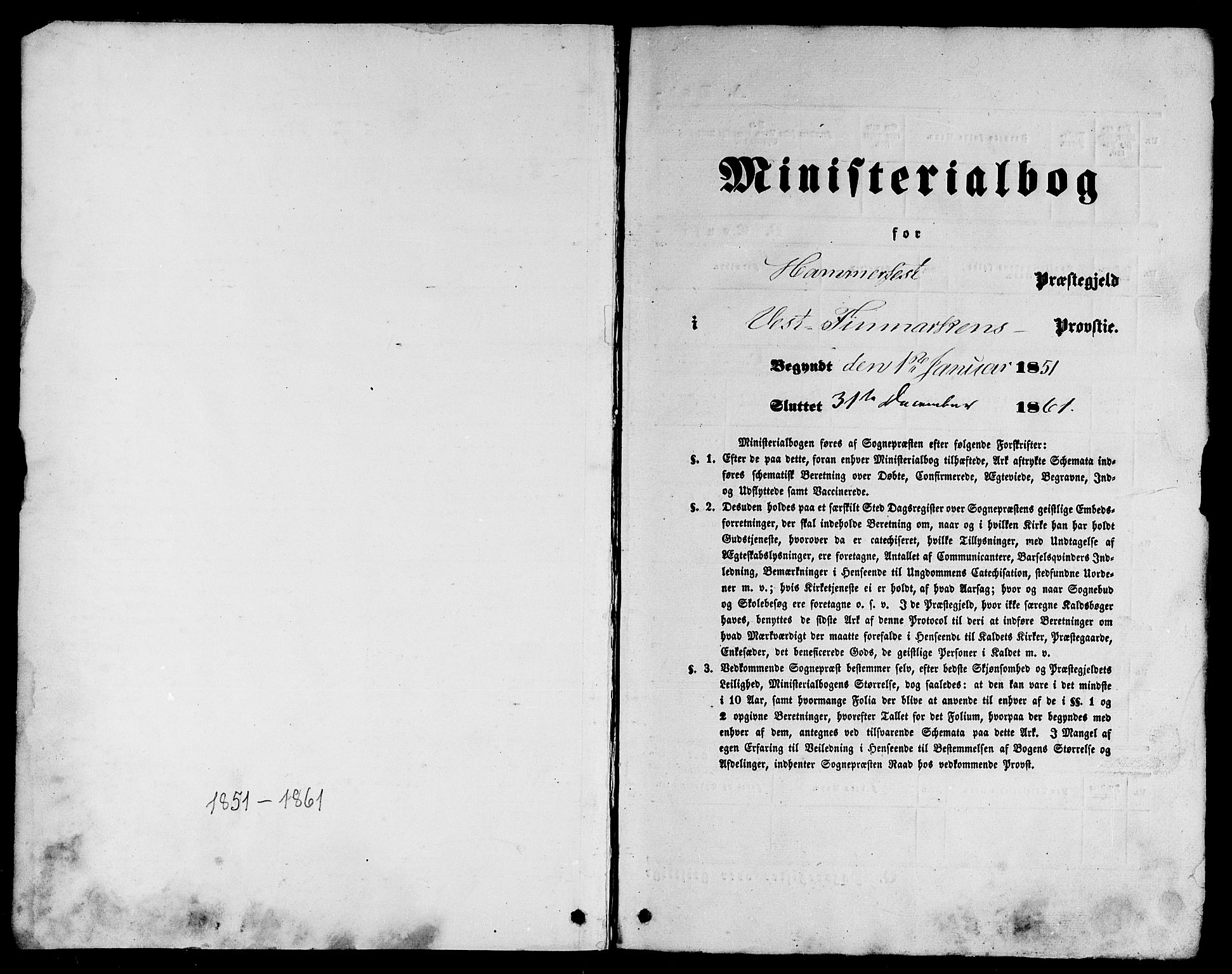 Hammerfest sokneprestkontor, SATØ/S-1347/H/Hb/L0002.klokk: Klokkerbok nr. 2, 1851-1861