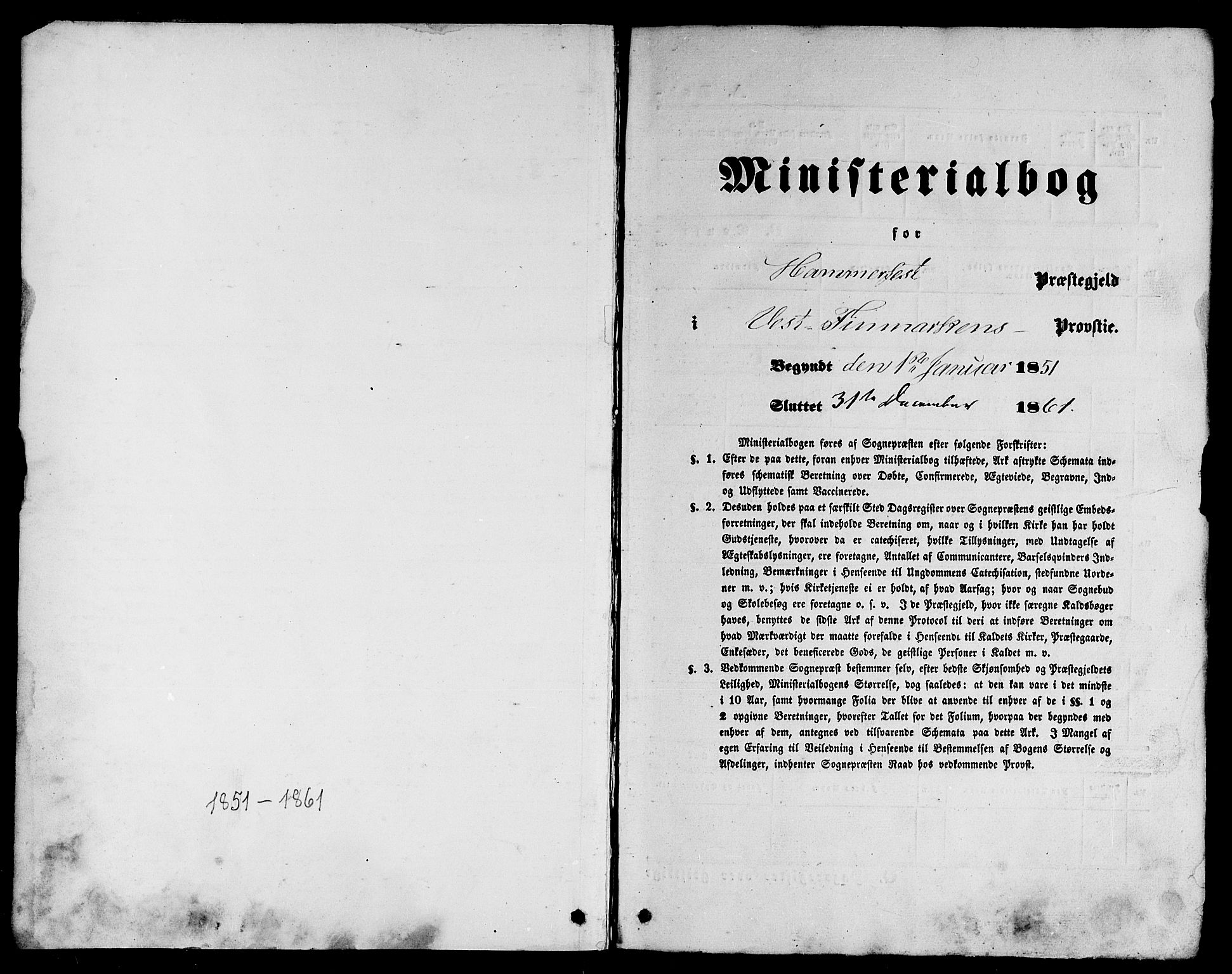 Hammerfest sokneprestkontor, AV/SATØ-S-1347/H/Hb/L0002.klokk: Klokkerbok nr. 2, 1851-1861
