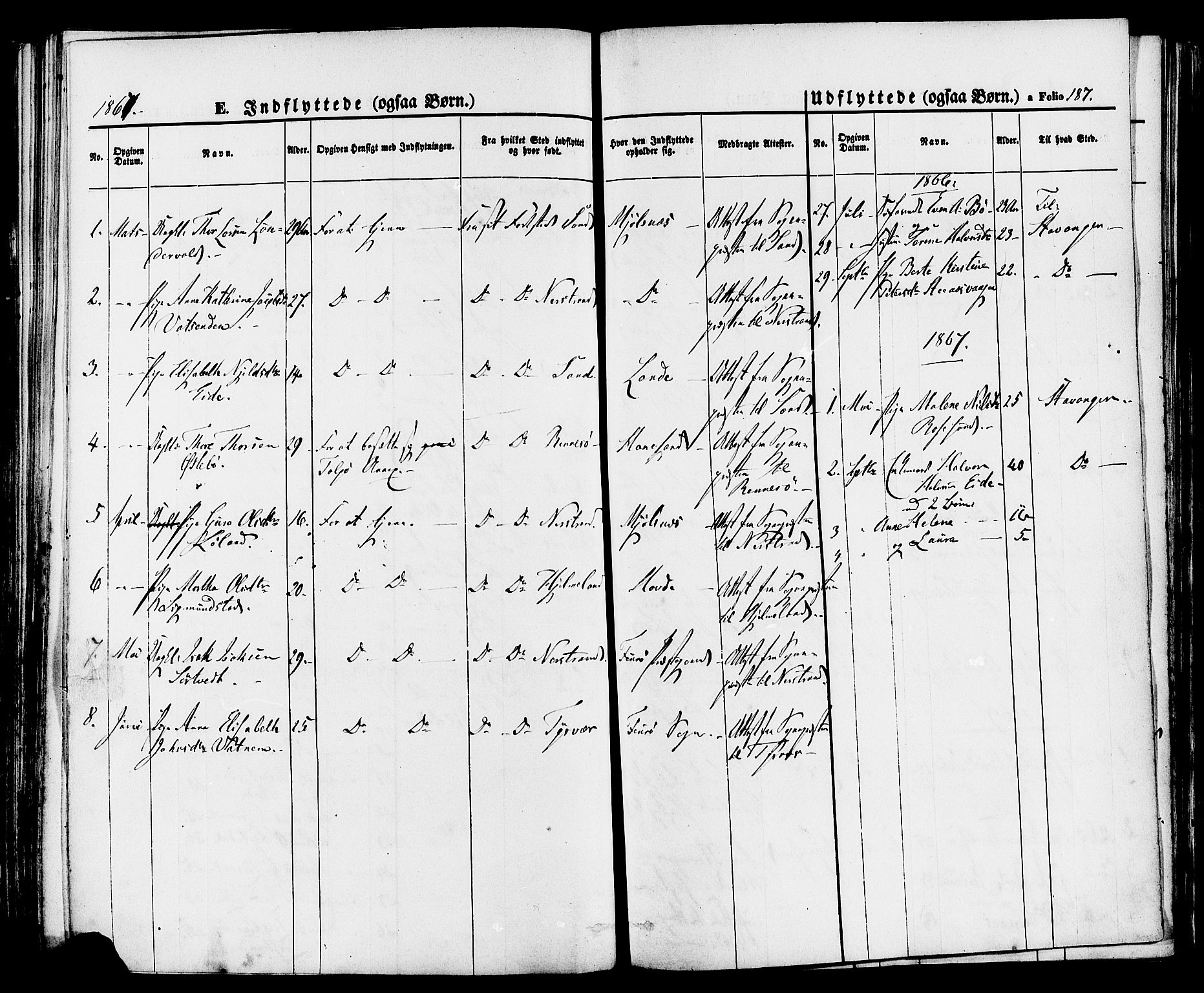 Finnøy sokneprestkontor, AV/SAST-A-101825/H/Ha/Haa/L0008: Ministerialbok nr. A 8, 1863-1878, s. 187