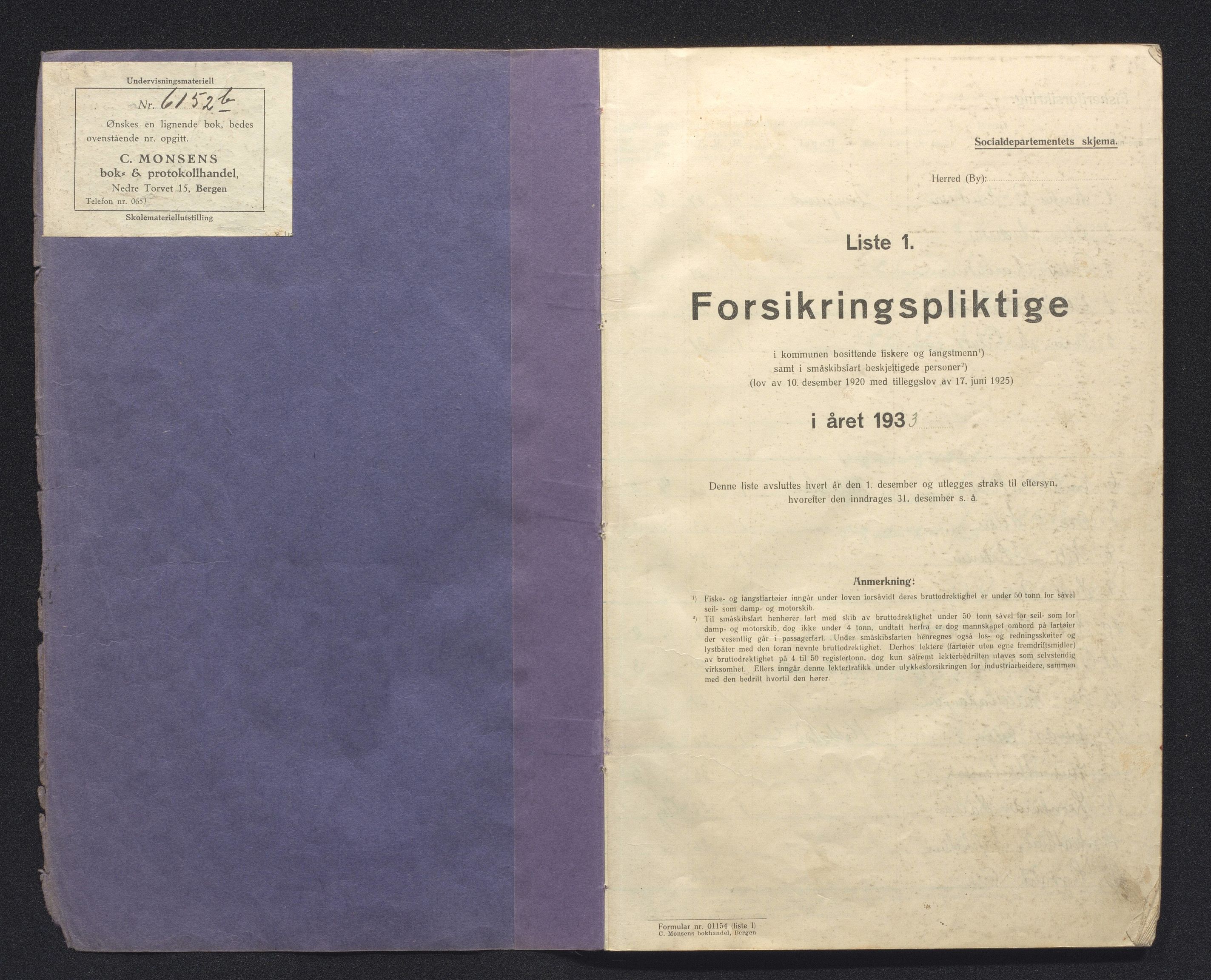 Fjell kommune. Fiskarmanntalsnemnda, IKAH/1246-352/F/Fa/L0001/0012: Fiskarmanntal / Fiskarmanntal, 1933