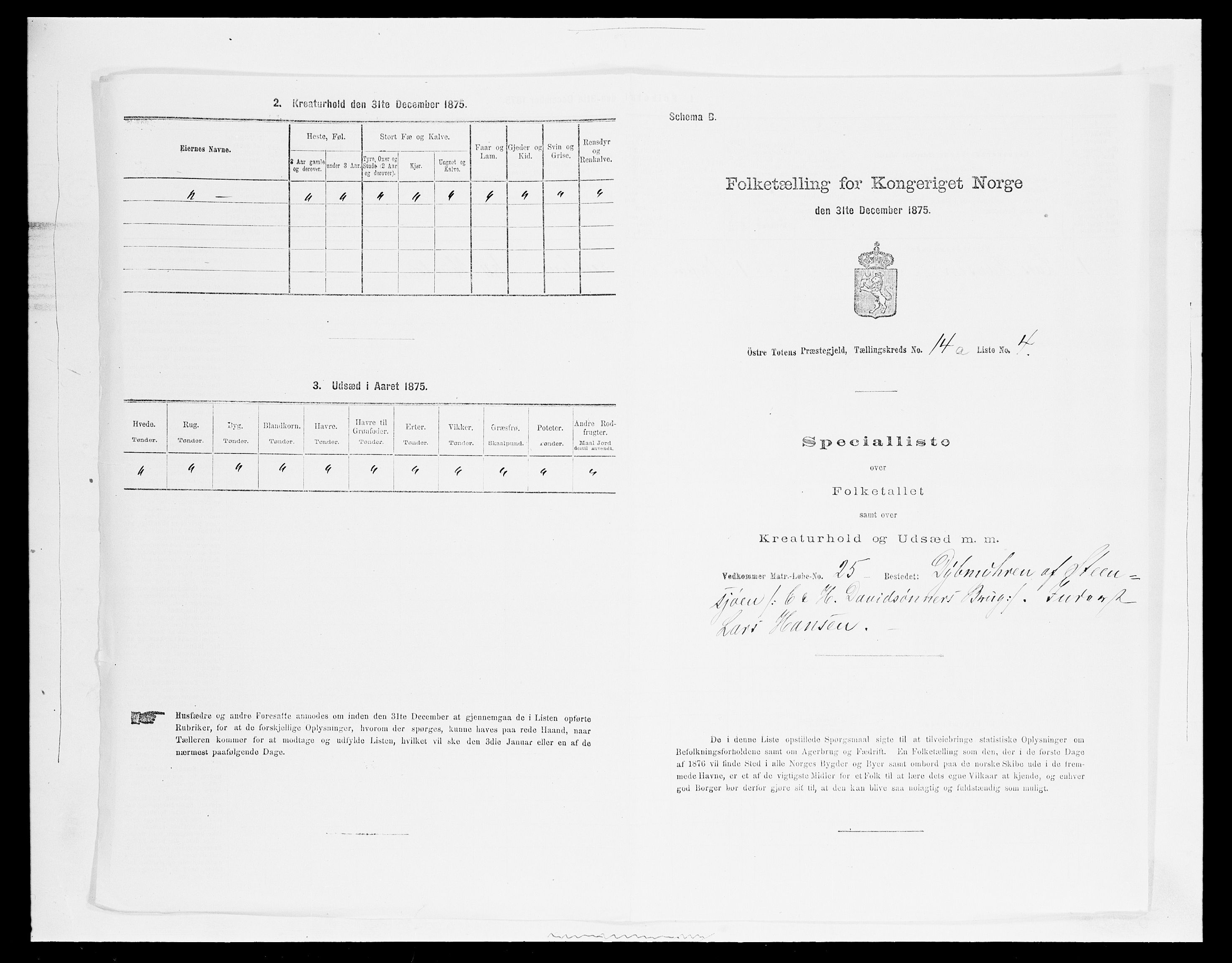 SAH, Folketelling 1875 for 0528P Østre Toten prestegjeld, 1875, s. 2620