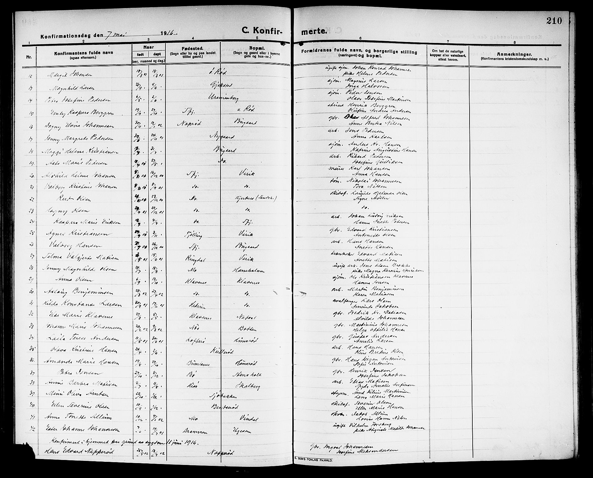 Sandar kirkebøker, AV/SAKO-A-243/G/Ga/L0003: Klokkerbok nr. 3, 1916-1922, s. 210