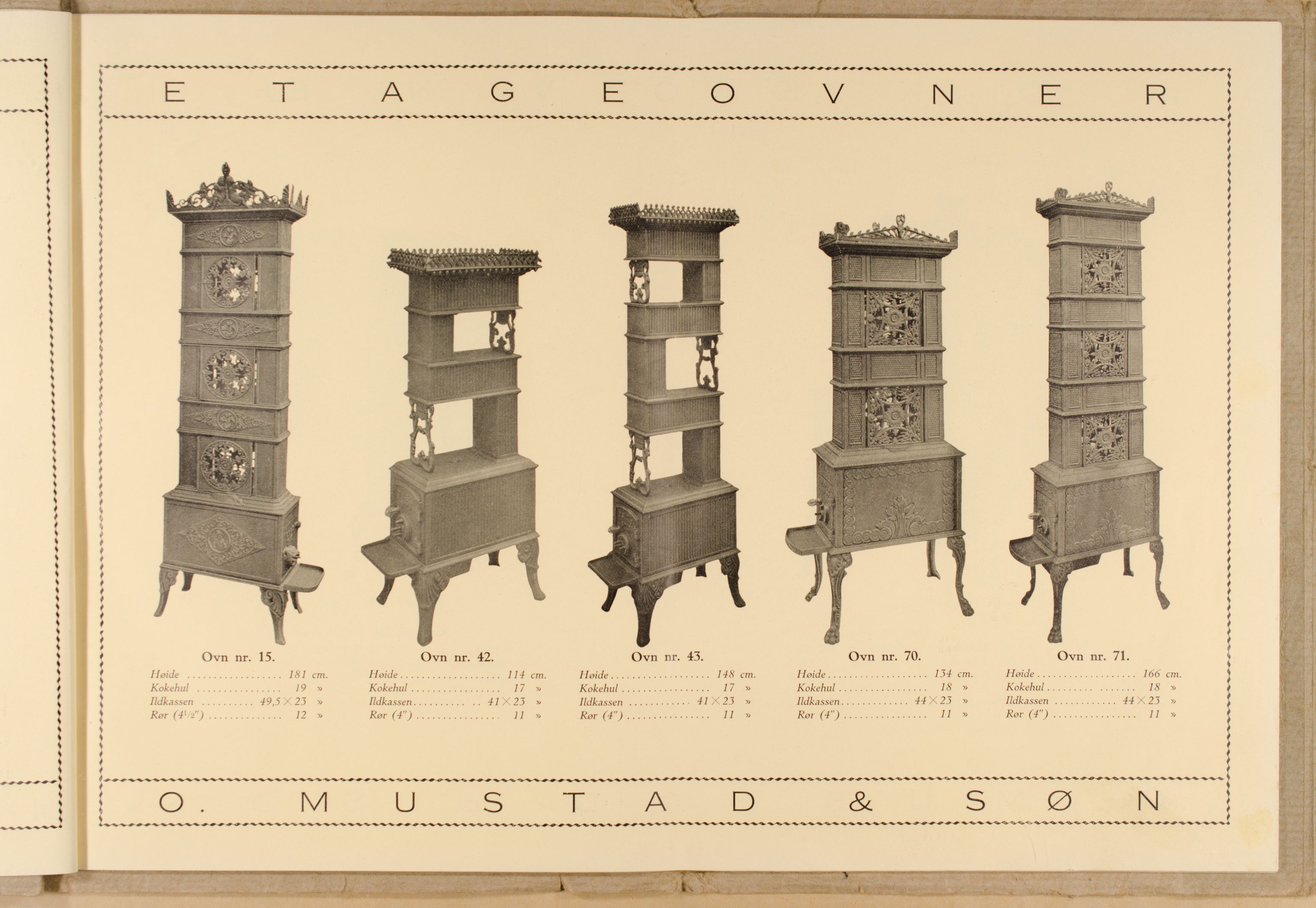 Næs Jernverksmuseets samling av historiske ovnskataloger, NESJ/NJM-006/01/L0012: O. Mustad & Søn, Støpegods Katalog, 1889-1910