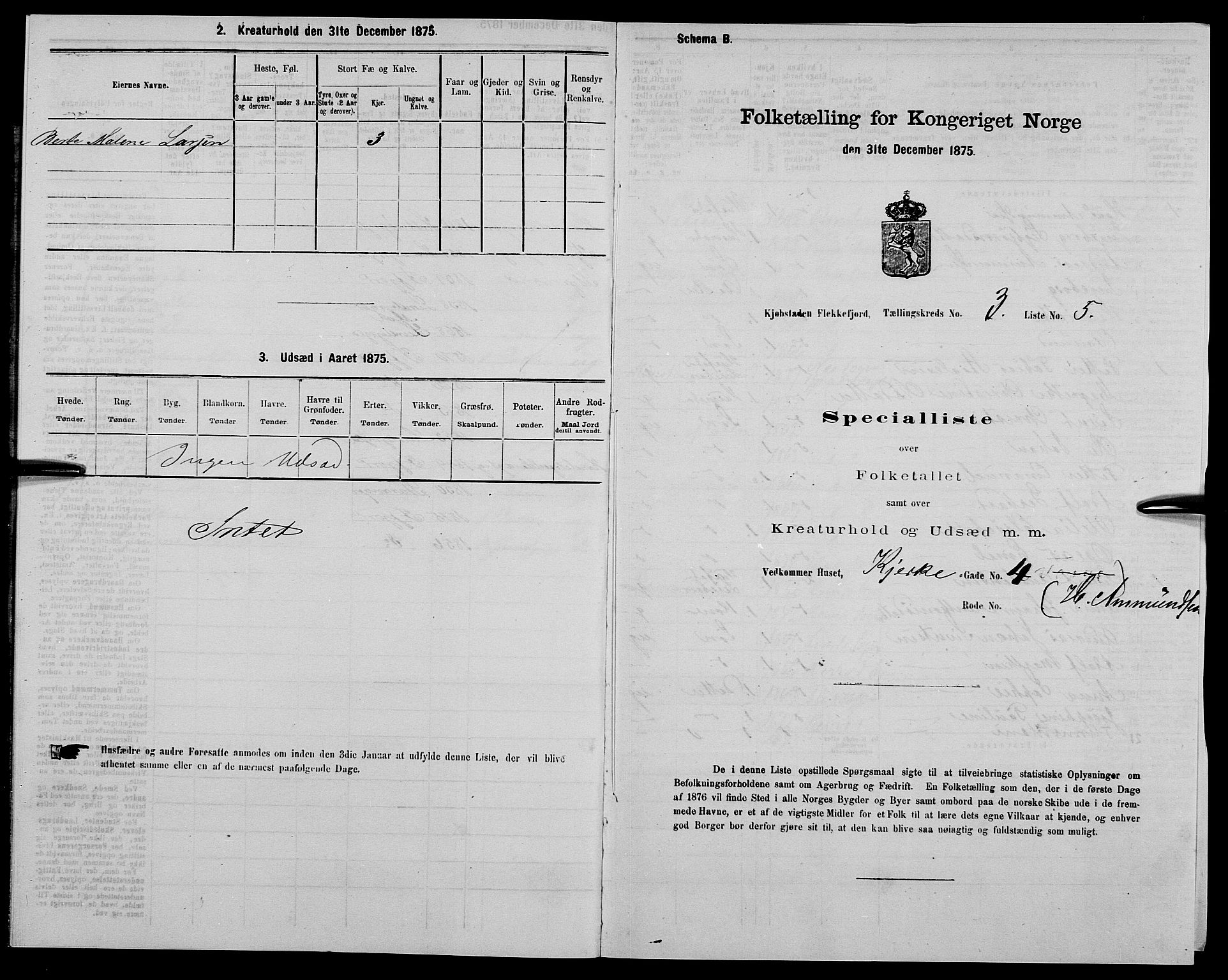 SAK, Folketelling 1875 for 1004B Flekkefjord prestegjeld, Flekkefjord kjøpstad, 1875, s. 401