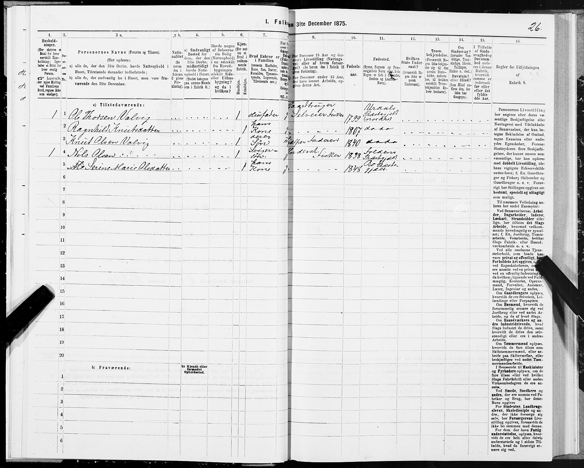 SAT, Folketelling 1875 for 1843L Bodø prestegjeld, Bodø landsokn, 1875, s. 1026