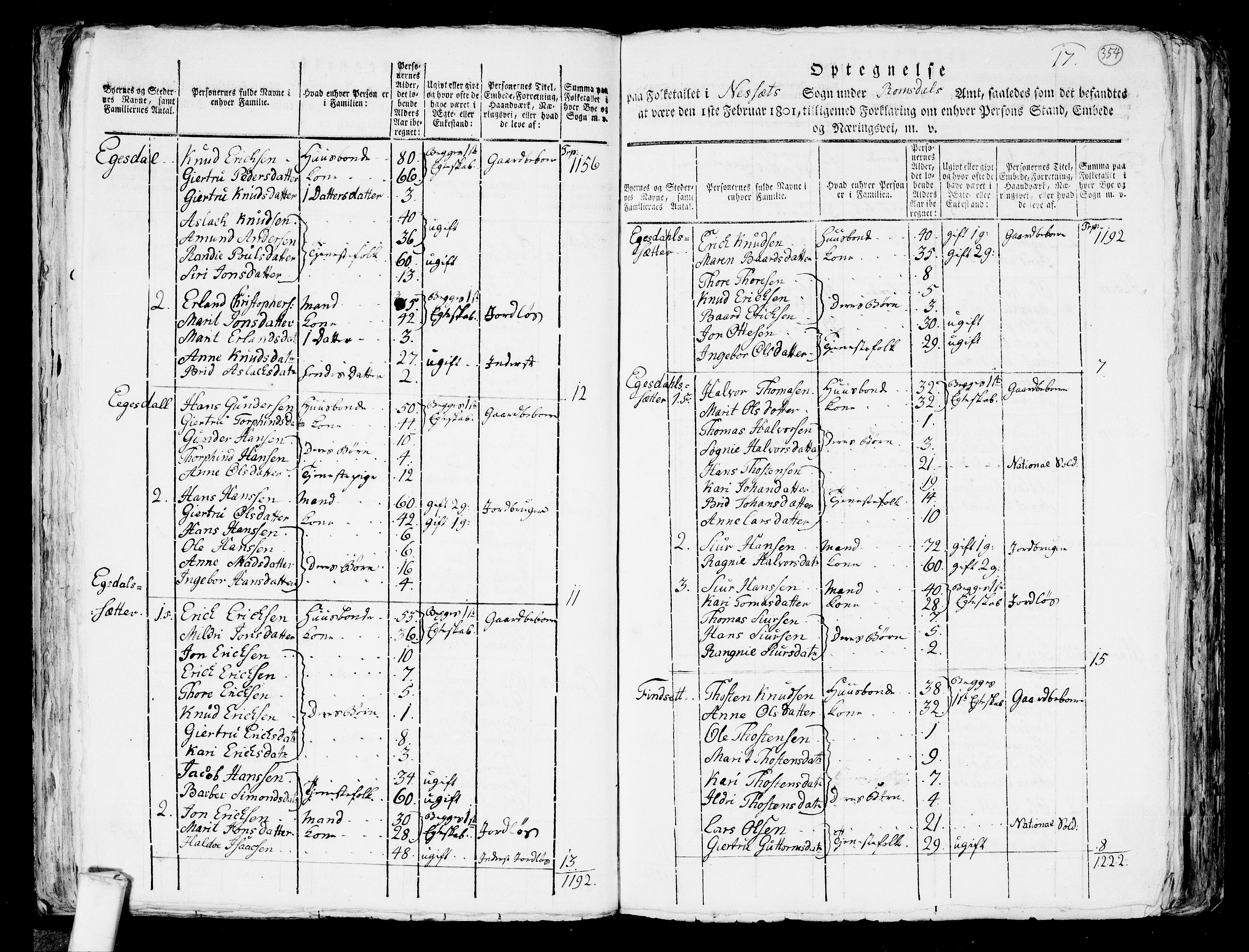 RA, Folketelling 1801 for 1543P Nesset prestegjeld, 1801, s. 353b-354a
