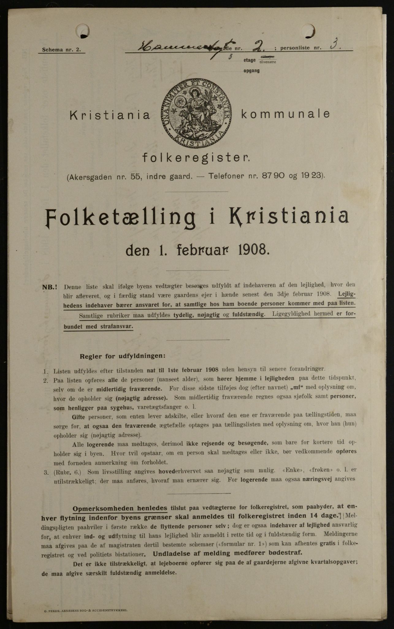 OBA, Kommunal folketelling 1.2.1908 for Kristiania kjøpstad, 1908, s. 31002