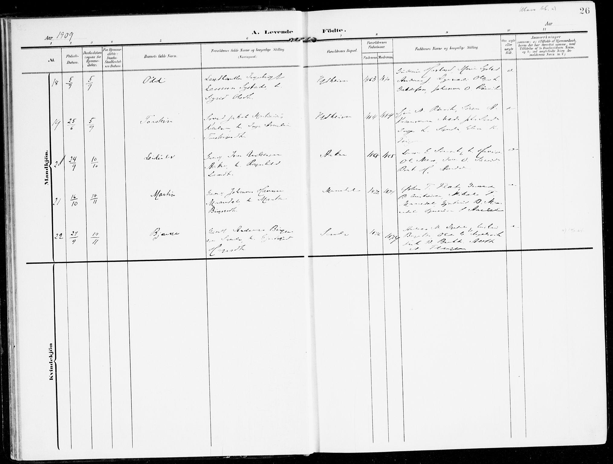 Lavik sokneprestembete, AV/SAB-A-80901: Ministerialbok nr. C 2, 1904-1921, s. 26