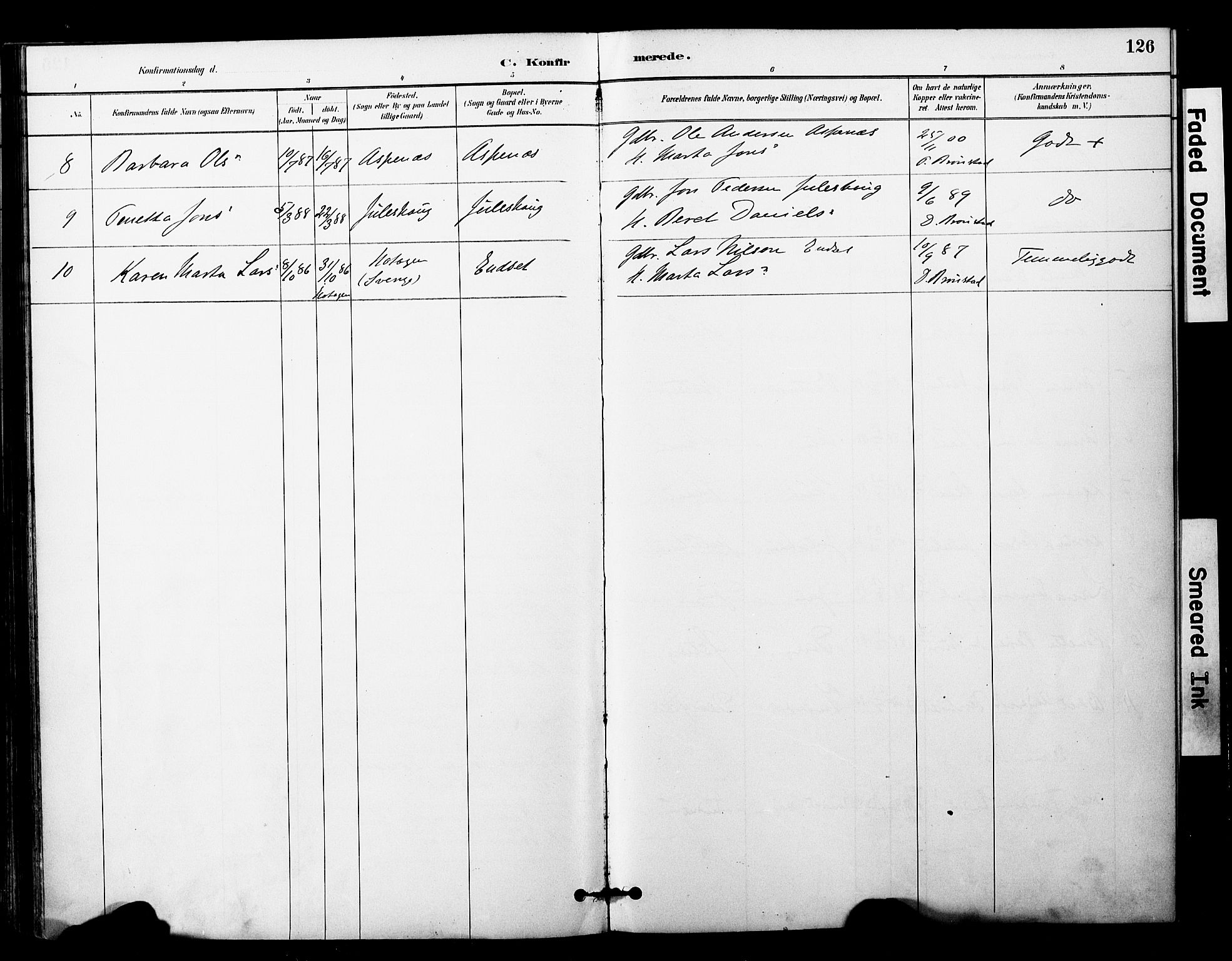 Ministerialprotokoller, klokkerbøker og fødselsregistre - Nord-Trøndelag, SAT/A-1458/757/L0505: Ministerialbok nr. 757A01, 1882-1904, s. 126