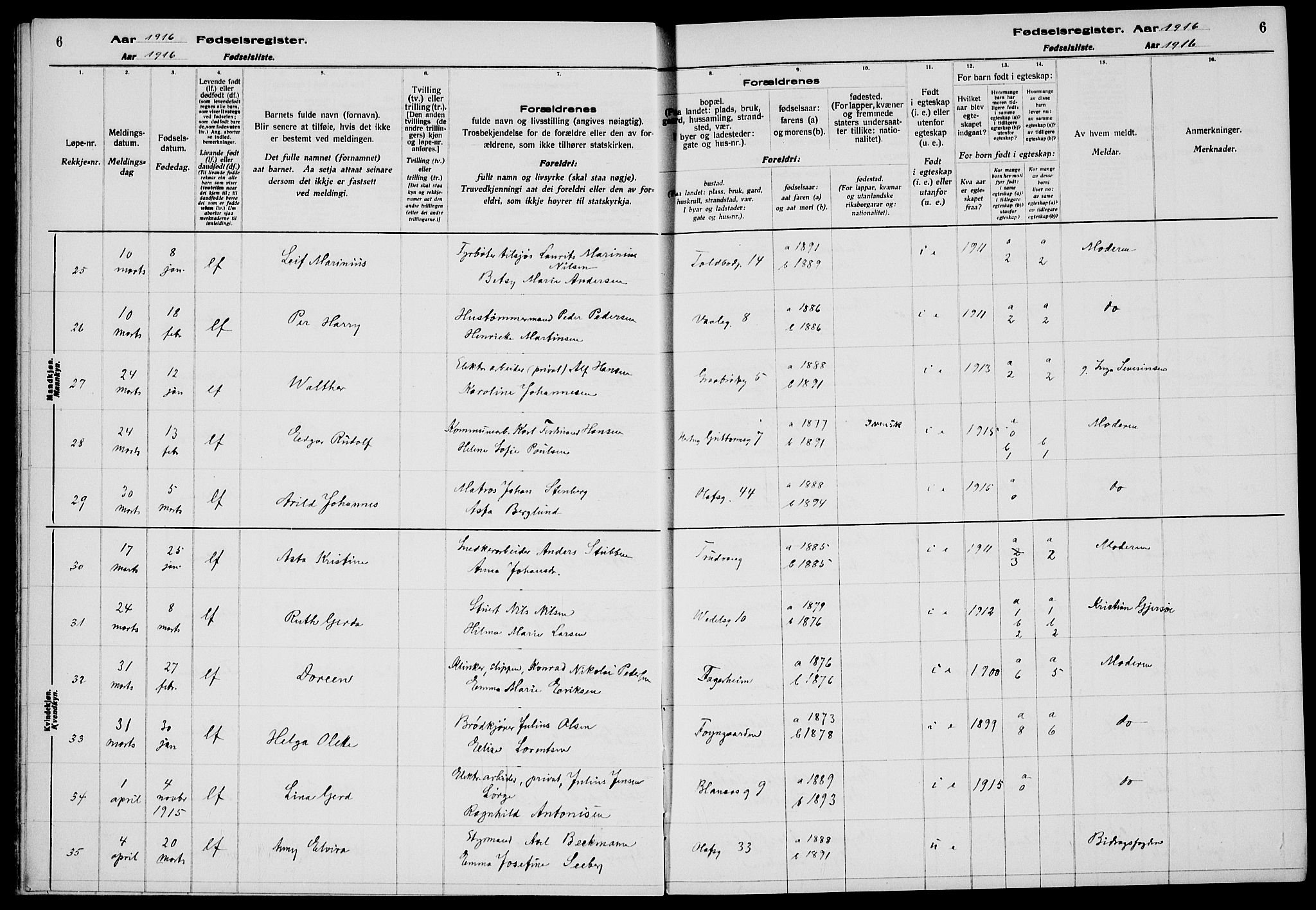 Tønsberg kirkebøker, AV/SAKO-A-330/J/Ja/L0001: Fødselsregister nr. 1, 1916-1922, s. 6