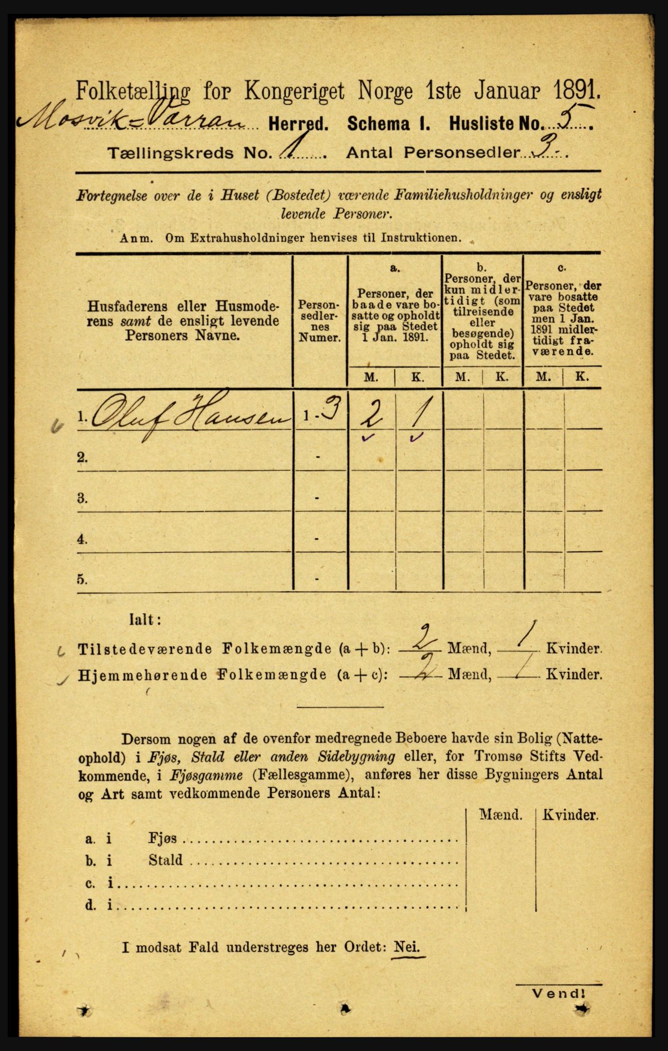 RA, Folketelling 1891 for 1723 Mosvik og Verran herred, 1891, s. 27