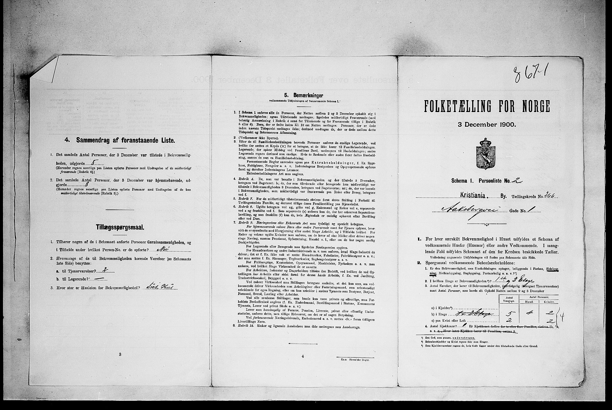 SAO, Folketelling 1900 for 0301 Kristiania kjøpstad, 1900, s. 7