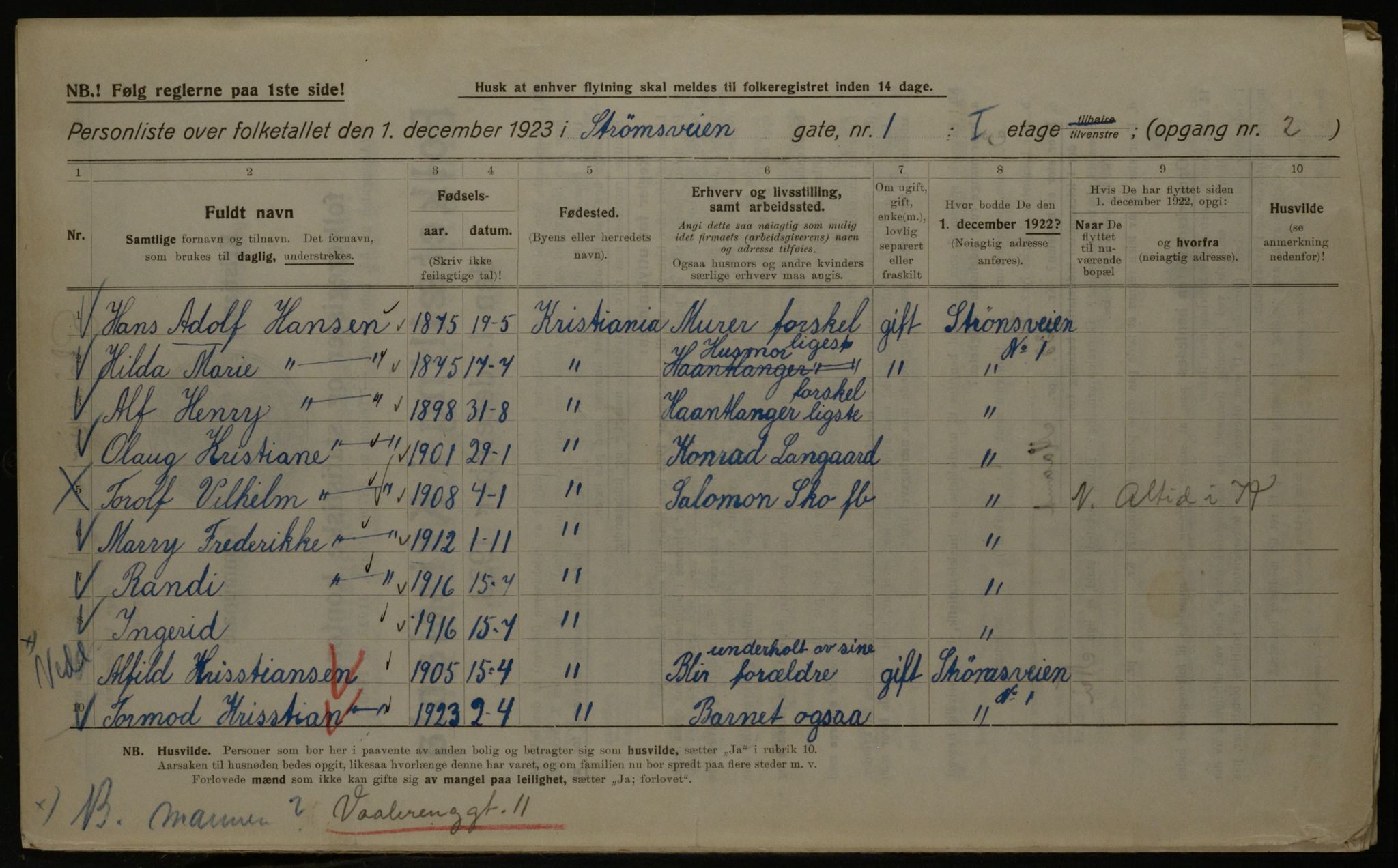 OBA, Kommunal folketelling 1.12.1923 for Kristiania, 1923, s. 115108