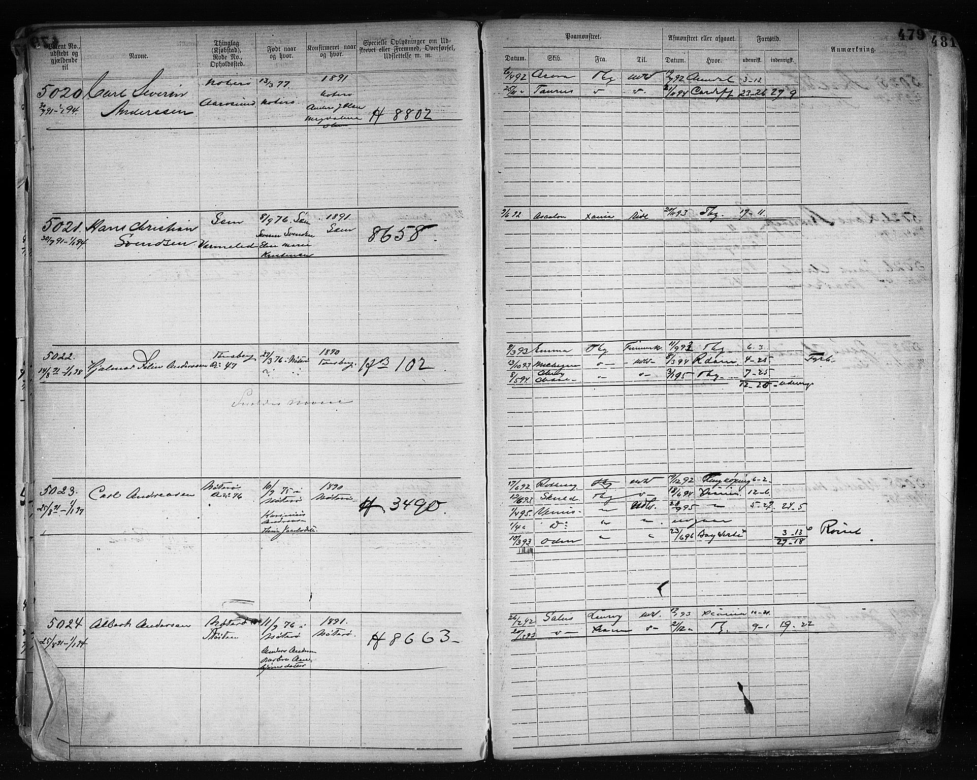 Tønsberg innrulleringskontor, AV/SAKO-A-786/F/Fb/L0003: Annotasjonsrulle Patent nr. 2646-5149, 1881-1892, s. 492