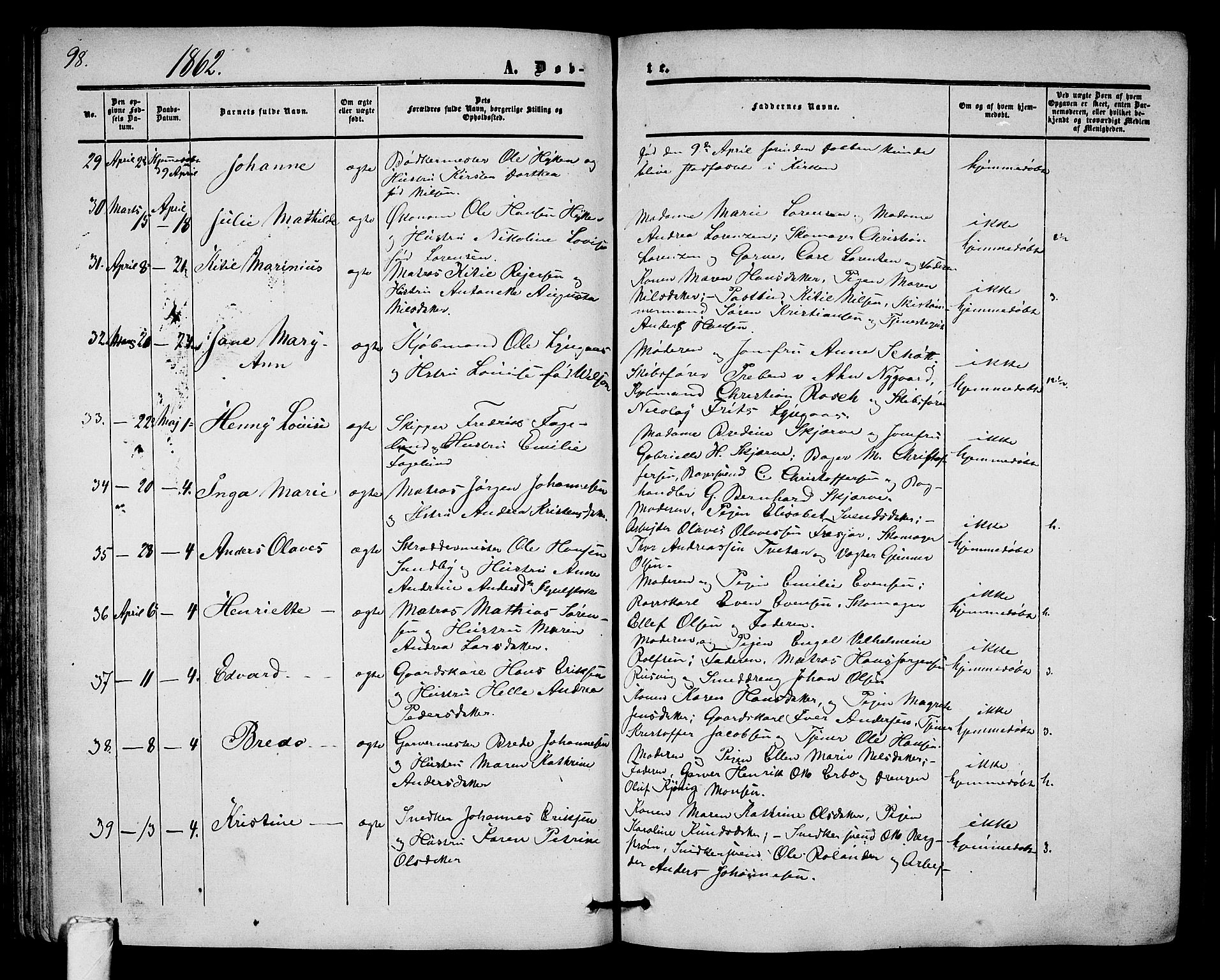 Tønsberg kirkebøker, AV/SAKO-A-330/G/Ga/L0003: Klokkerbok nr. 3, 1855-1864, s. 98