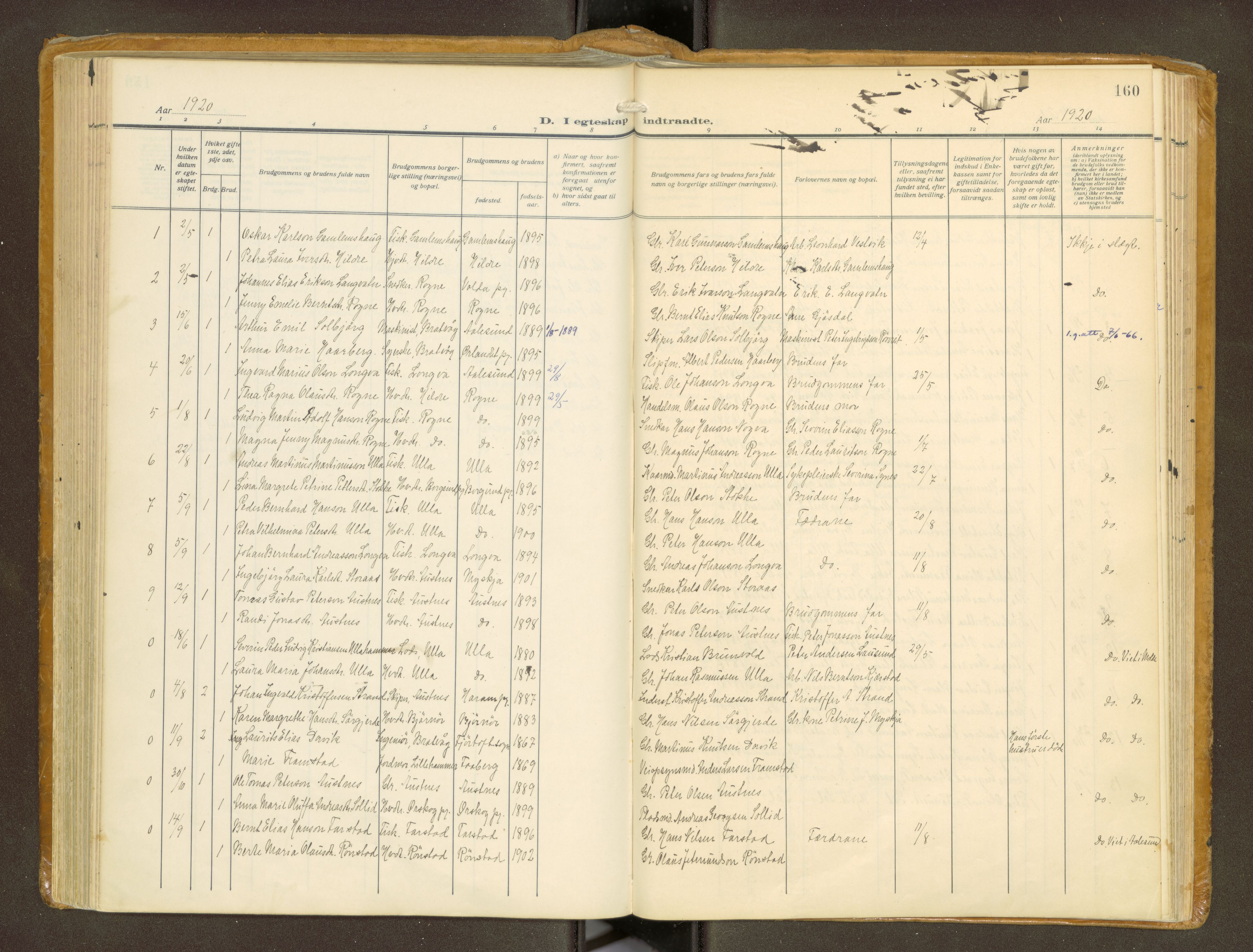 Ministerialprotokoller, klokkerbøker og fødselsregistre - Møre og Romsdal, AV/SAT-A-1454/536/L0518: Ministerialbok nr. 536A--, 1914-1931, s. 160