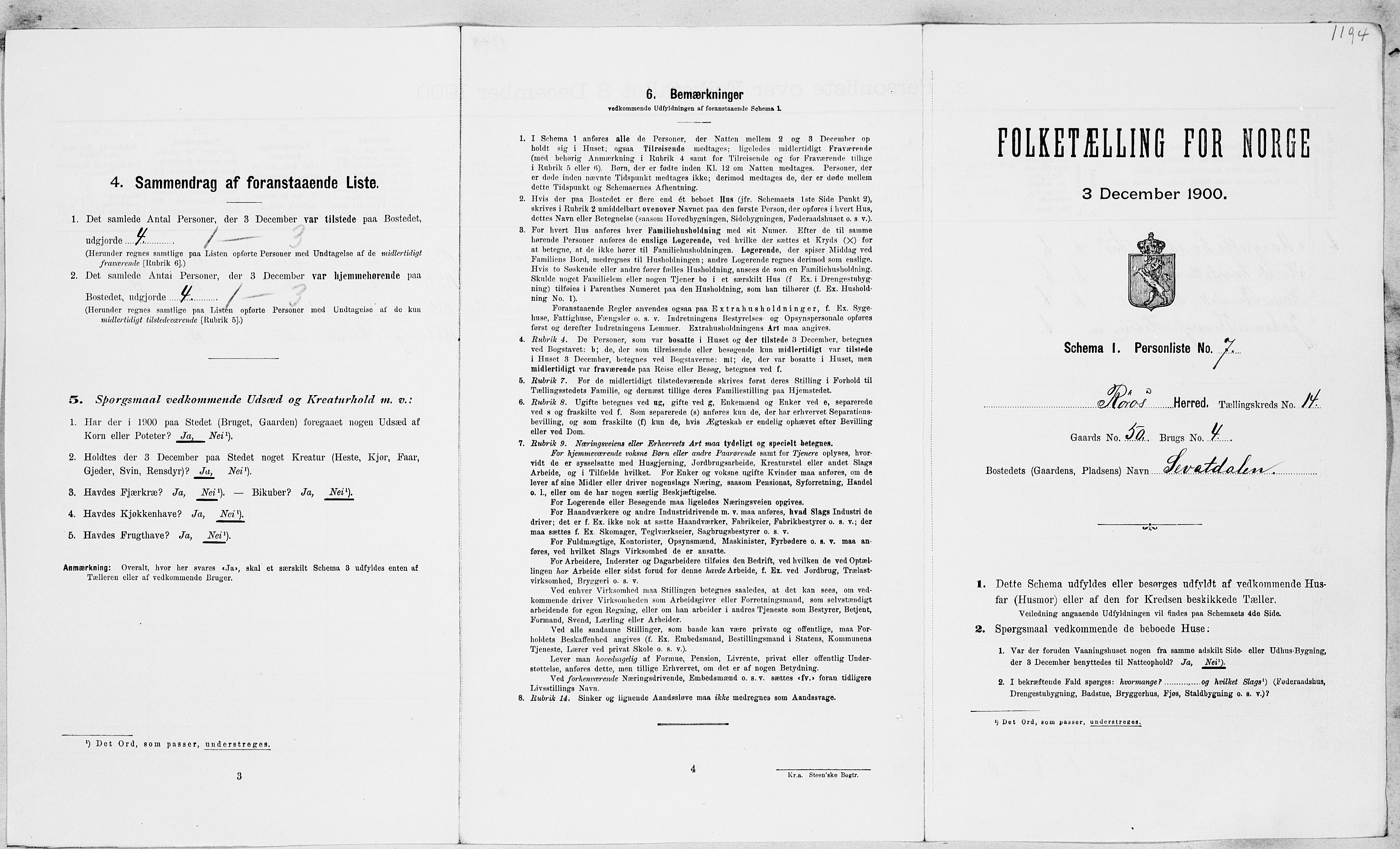 SAT, Folketelling 1900 for 1640 Røros herred, 1900, s. 1516