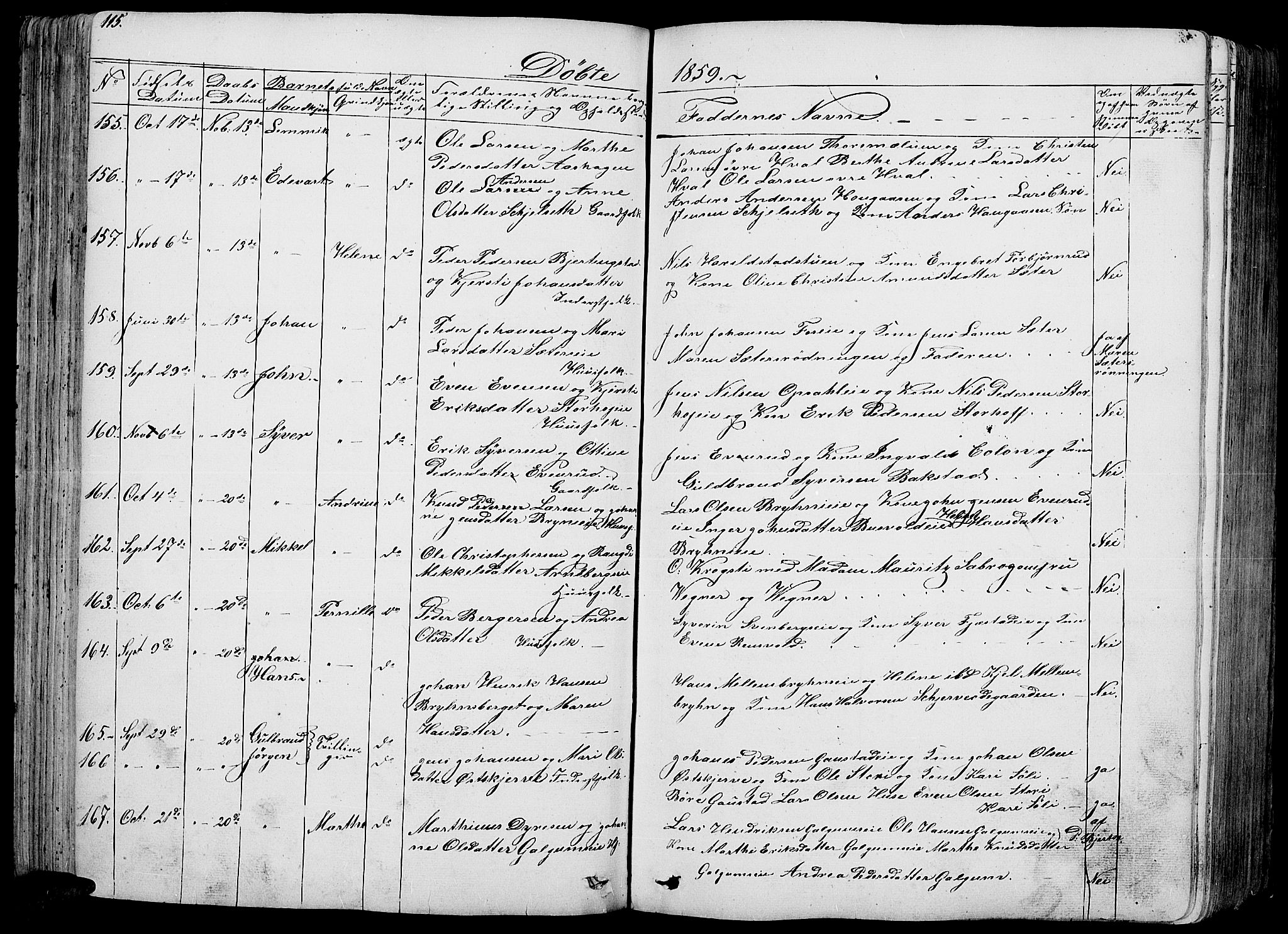Romedal prestekontor, AV/SAH-PREST-004/L/L0009: Klokkerbok nr. 9, 1846-1866, s. 115