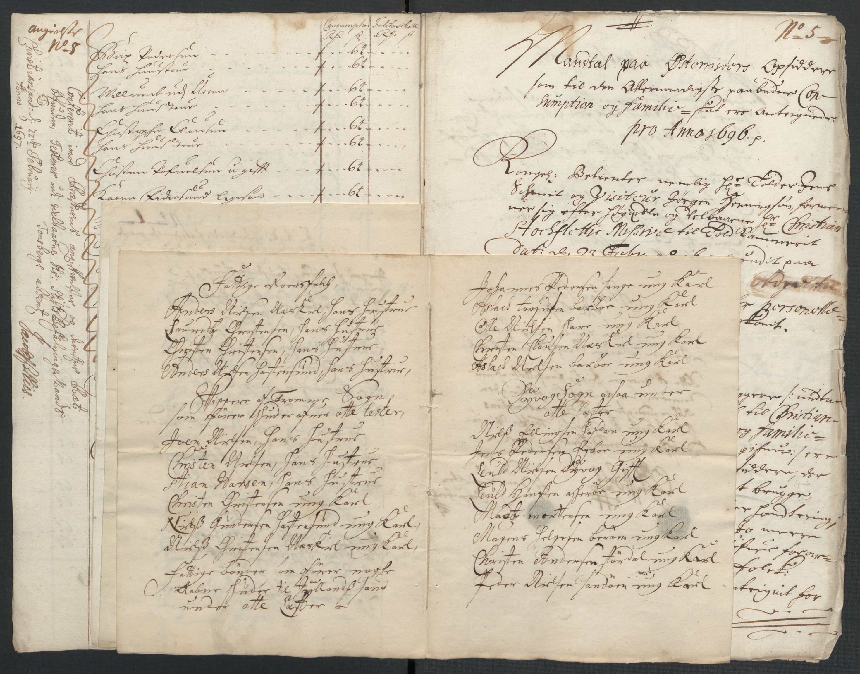 Rentekammeret inntil 1814, Reviderte regnskaper, Fogderegnskap, AV/RA-EA-4092/R39/L2313: Fogderegnskap Nedenes, 1696-1697, s. 59