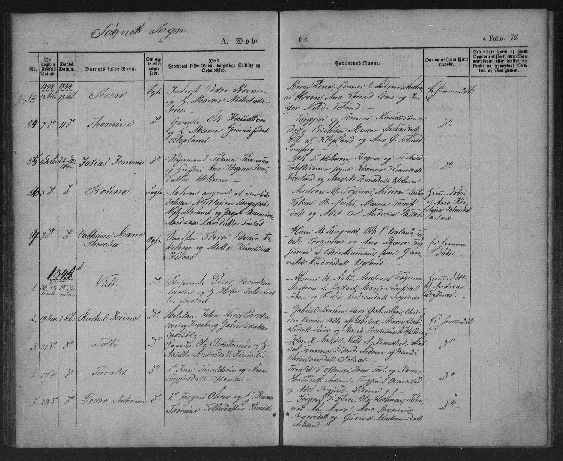 Søgne sokneprestkontor, SAK/1111-0037/F/Fa/Fab/L0009: Ministerialbok nr. A 9, 1838-1853, s. 32