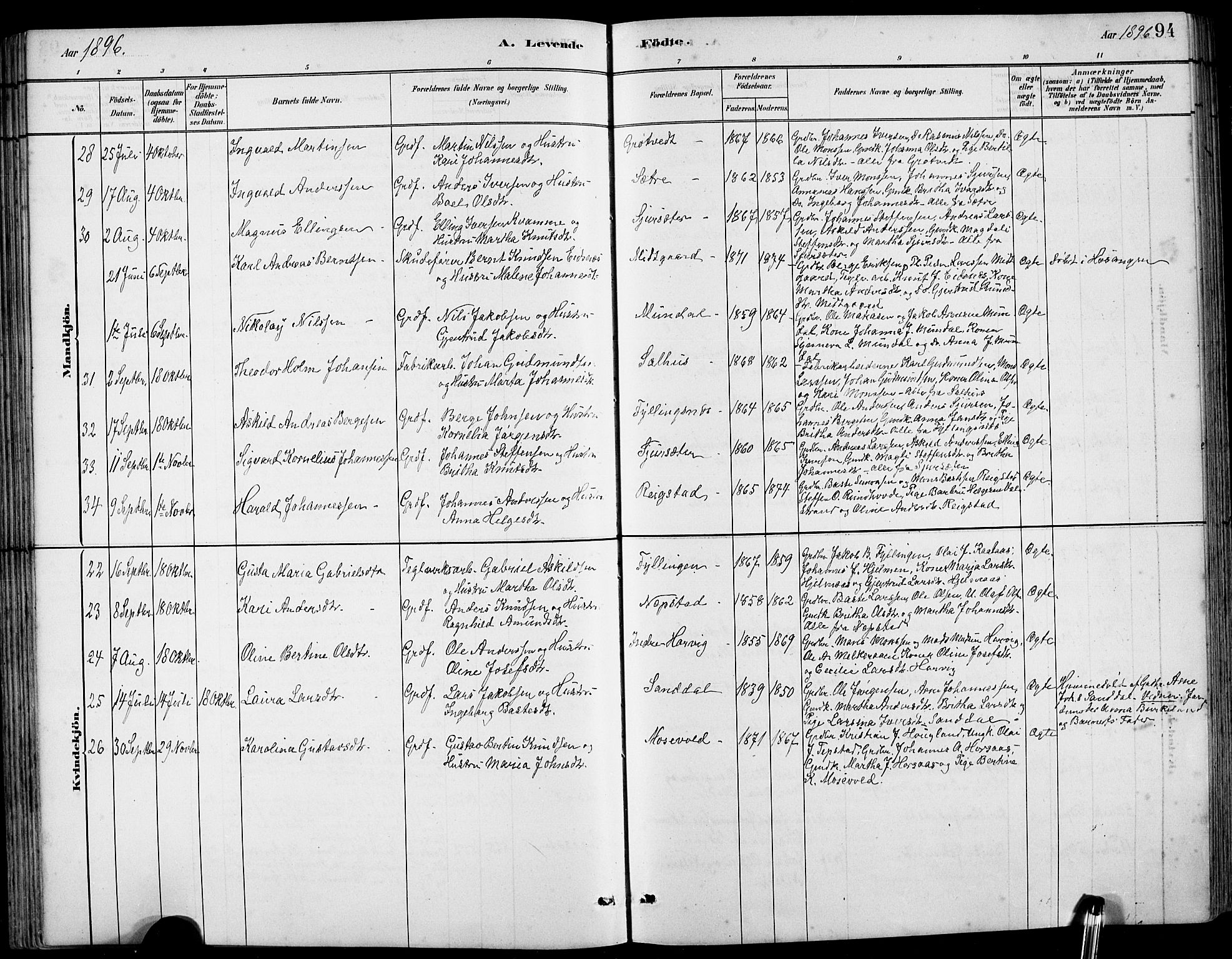 Hamre sokneprestembete, AV/SAB-A-75501/H/Ha/Hab: Klokkerbok nr. B 3, 1881-1898, s. 94