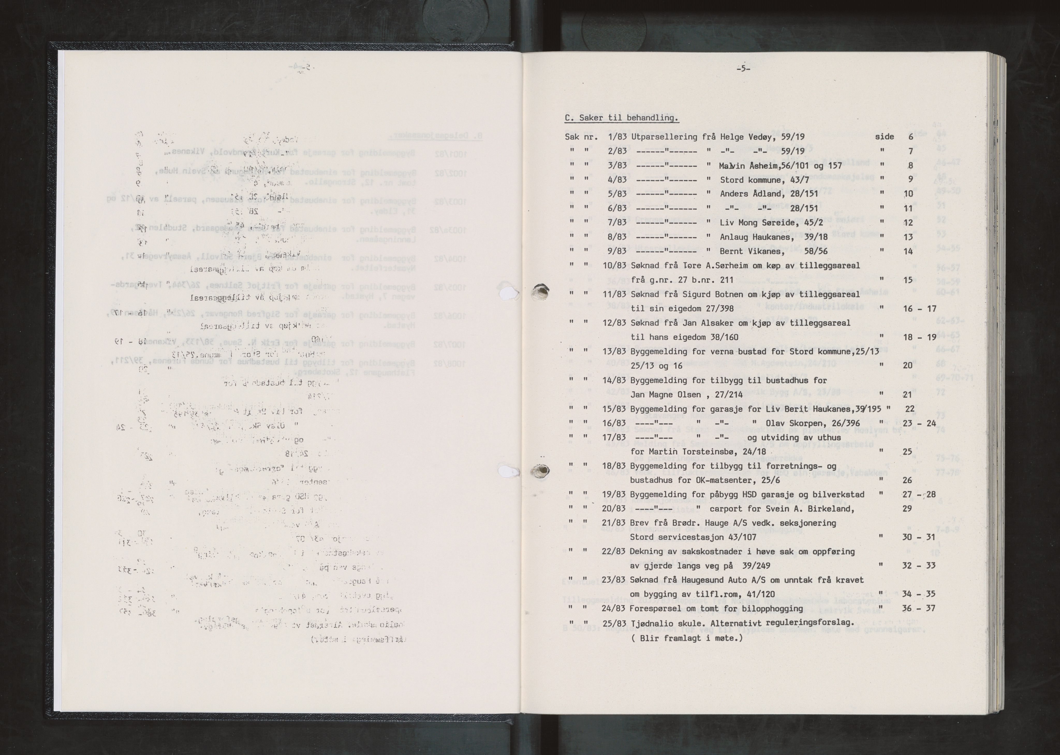 Stord kommune. Bygningsrådet, IKAH/1221-511/A/Aa/L0040: Møtebok for Stord bygningsråd, 1983