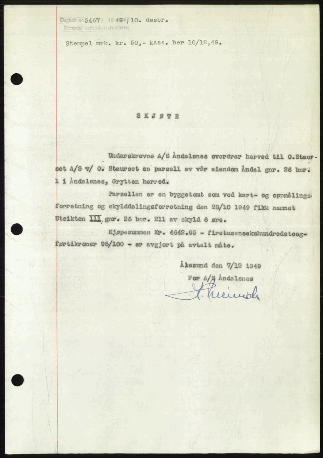 Romsdal sorenskriveri, SAT/A-4149/1/2/2C: Pantebok nr. A31, 1949-1949, Dagboknr: 3467/1949