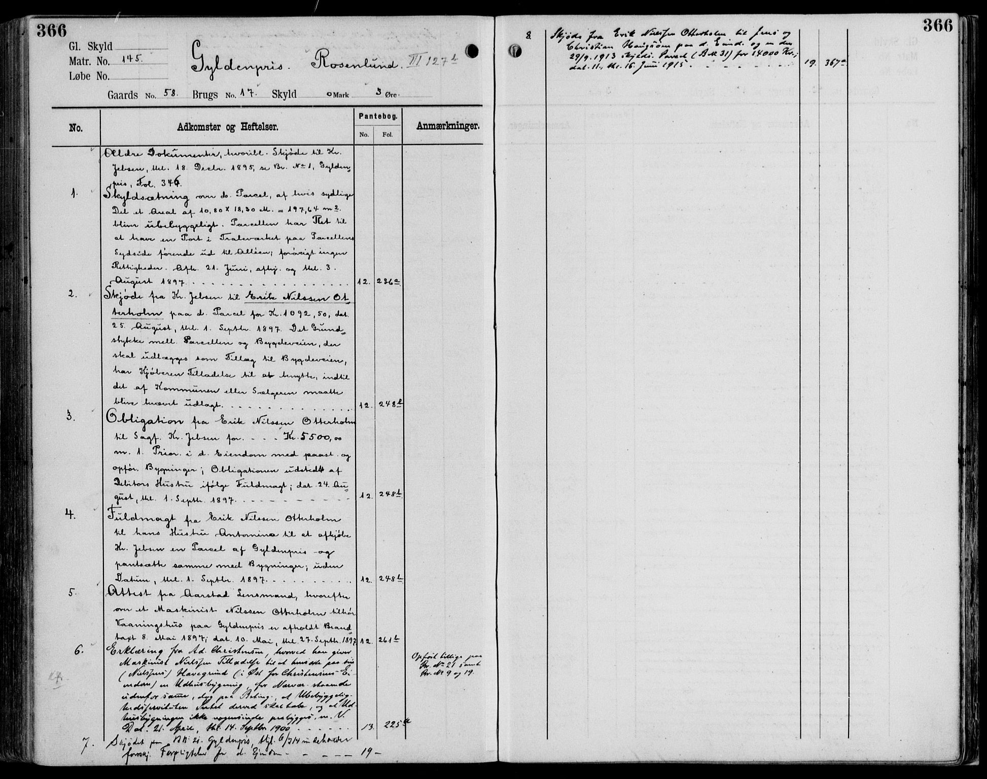 Midhordland sorenskriveri, AV/SAB-A-3001/1/G/Ga/Gab/L0114: Panteregister nr. II.A.b.114, s. 366