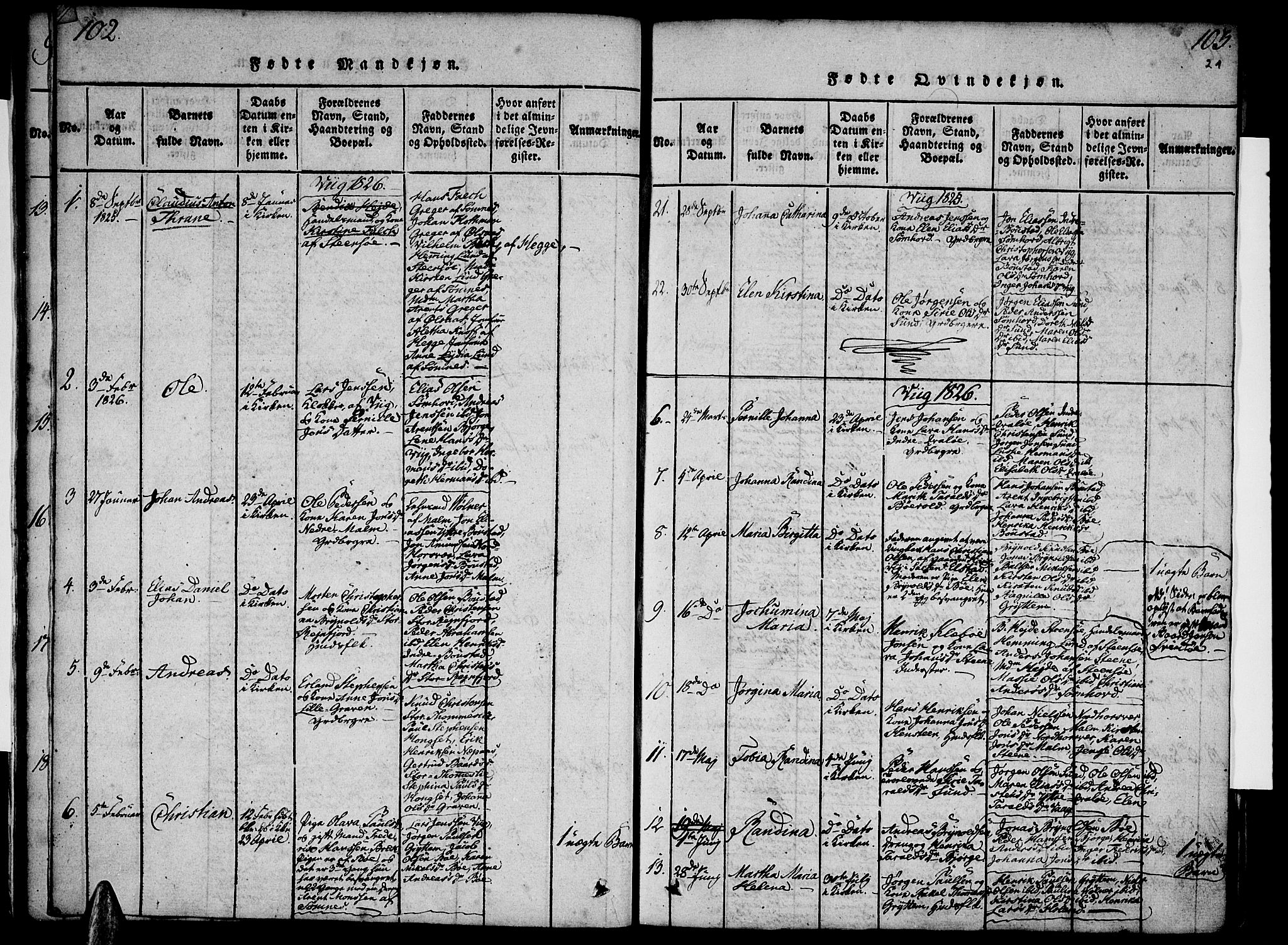 Ministerialprotokoller, klokkerbøker og fødselsregistre - Nordland, AV/SAT-A-1459/812/L0175: Ministerialbok nr. 812A04, 1820-1833, s. 102-103