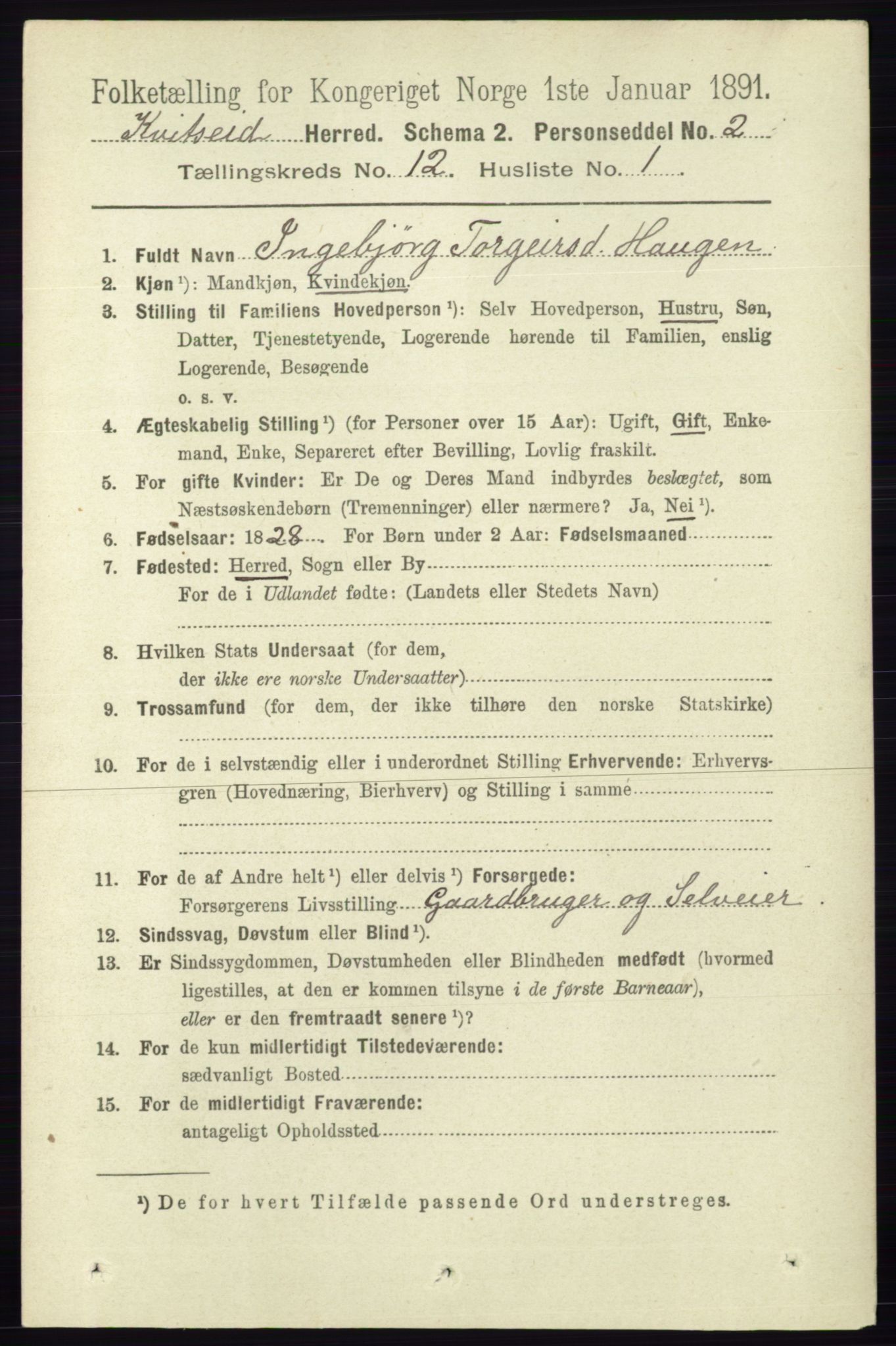 RA, Folketelling 1891 for 0829 Kviteseid herred, 1891, s. 2843
