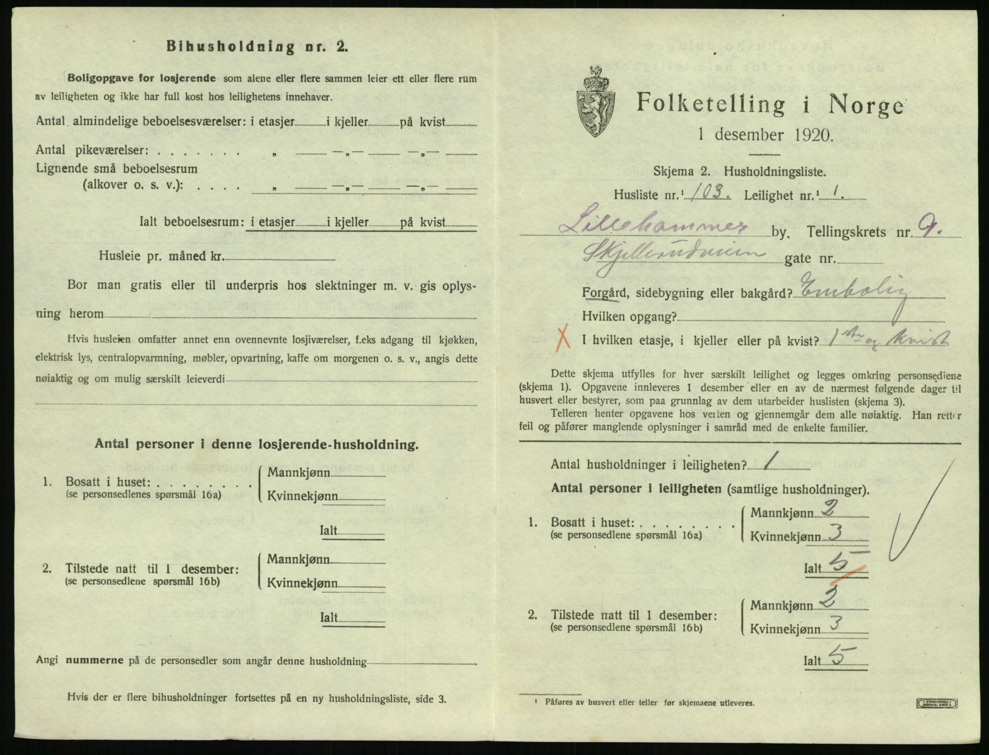 SAH, Folketelling 1920 for 0501 Lillehammer kjøpstad, 1920, s. 3426