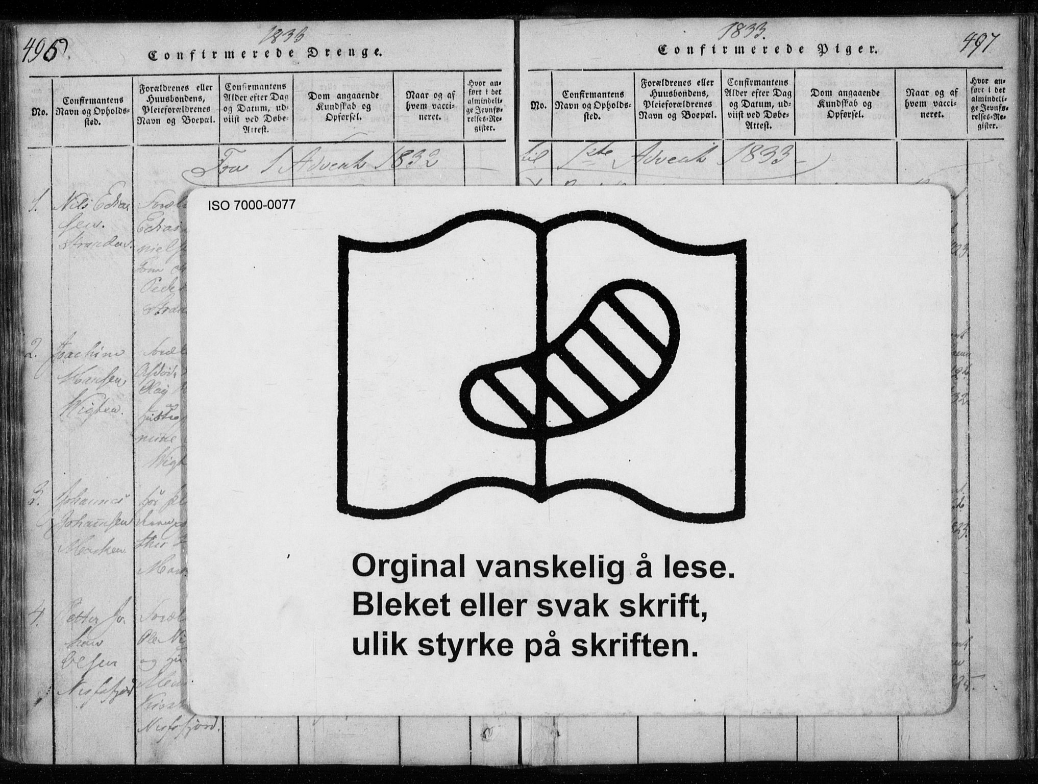 Ministerialprotokoller, klokkerbøker og fødselsregistre - Nordland, AV/SAT-A-1459/885/L1201: Ministerialbok nr. 885A02, 1820-1837, s. 496-497