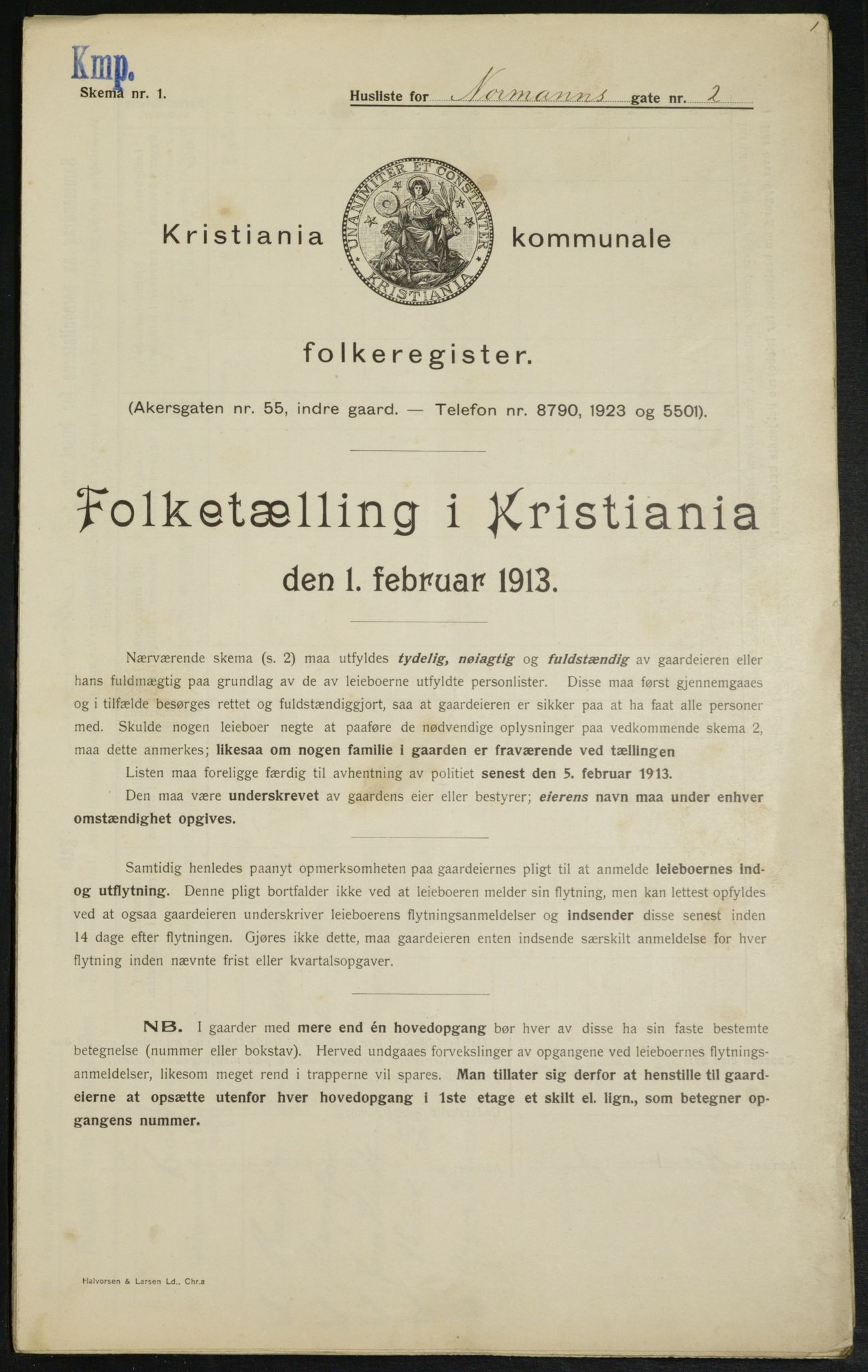 OBA, Kommunal folketelling 1.2.1913 for Kristiania, 1913, s. 73516