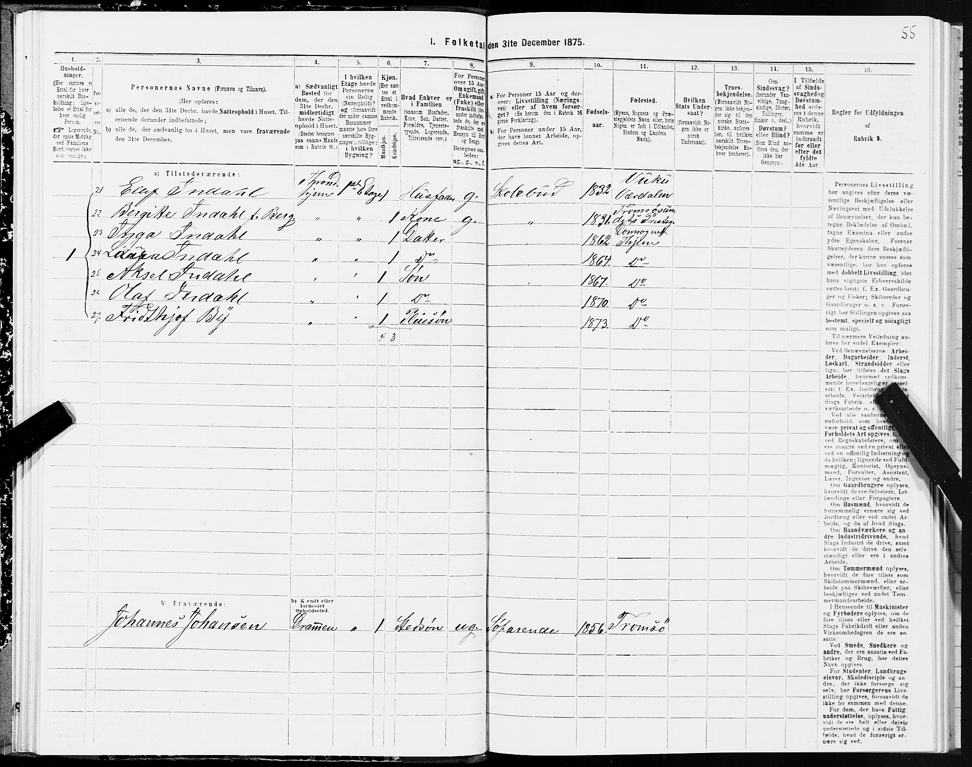 SAT, Folketelling 1875 for 1601 Trondheim kjøpstad, 1875, s. 7055