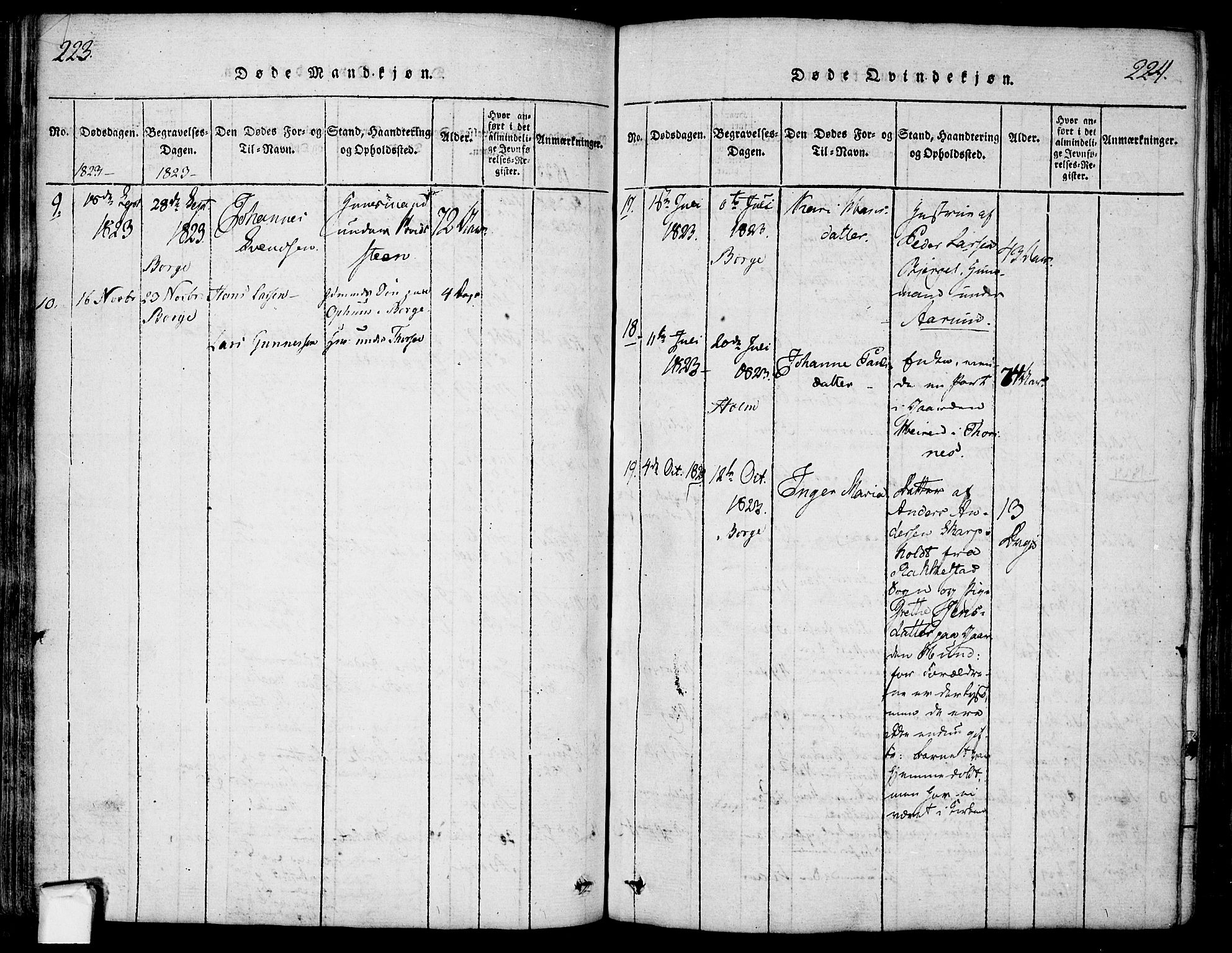 Borge prestekontor Kirkebøker, SAO/A-10903/F/Fa/L0003: Ministerialbok nr. I 3, 1815-1836, s. 223-224